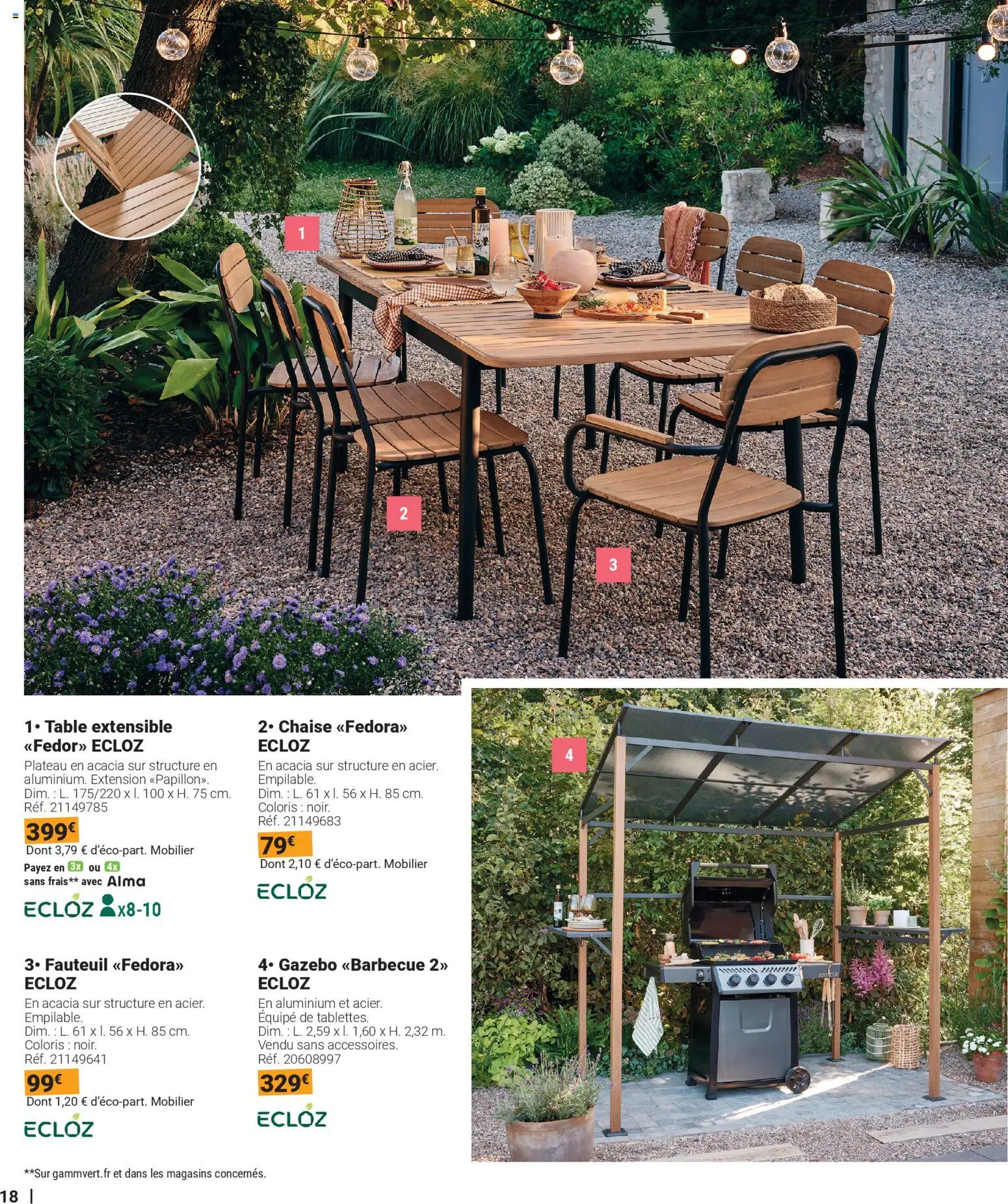 {H1} | Page: 18 | Produits: Barbecue, Plateau, Table extensible, Fauteuil