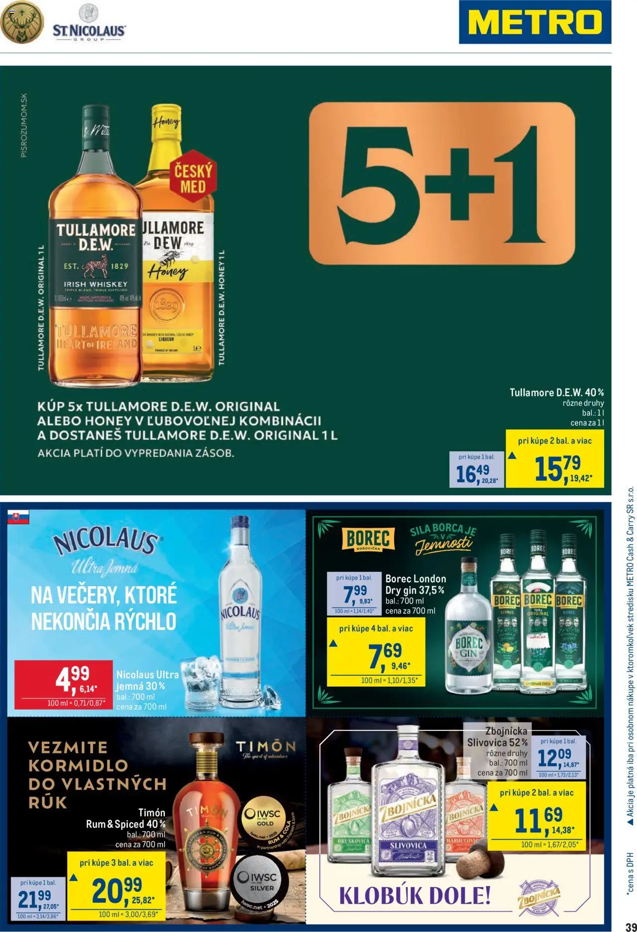 Nové Metro akcie – leták je platný od 27.08.2025 | Strana: 39 | Produkty: Borovička, Gin, Klobúk, Rum