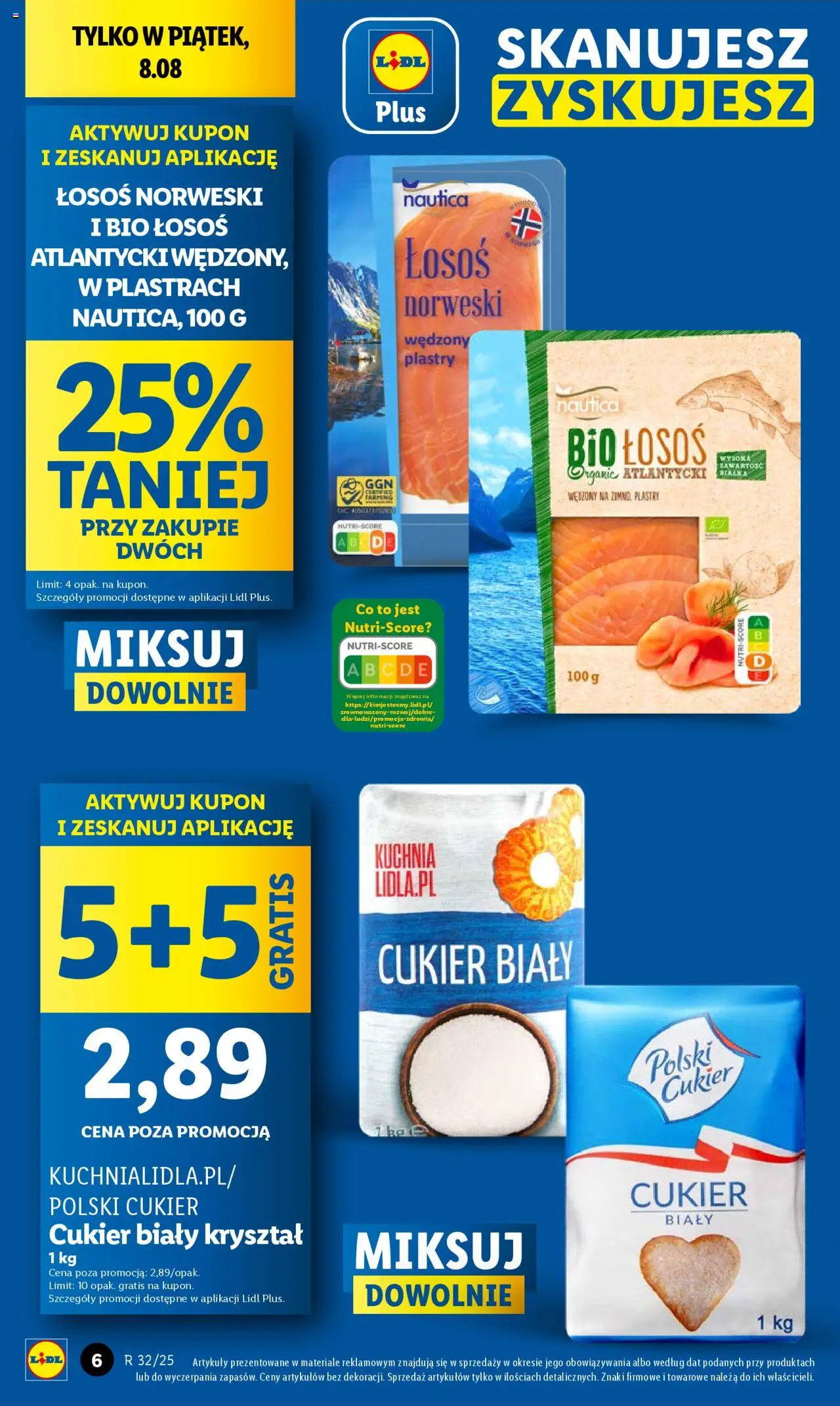Lidl Gazetka od 07.08.2025 | Strona: 6 | Produkty: Łosoś, Łosoś norweski, Losoś w plastrach, Cukier