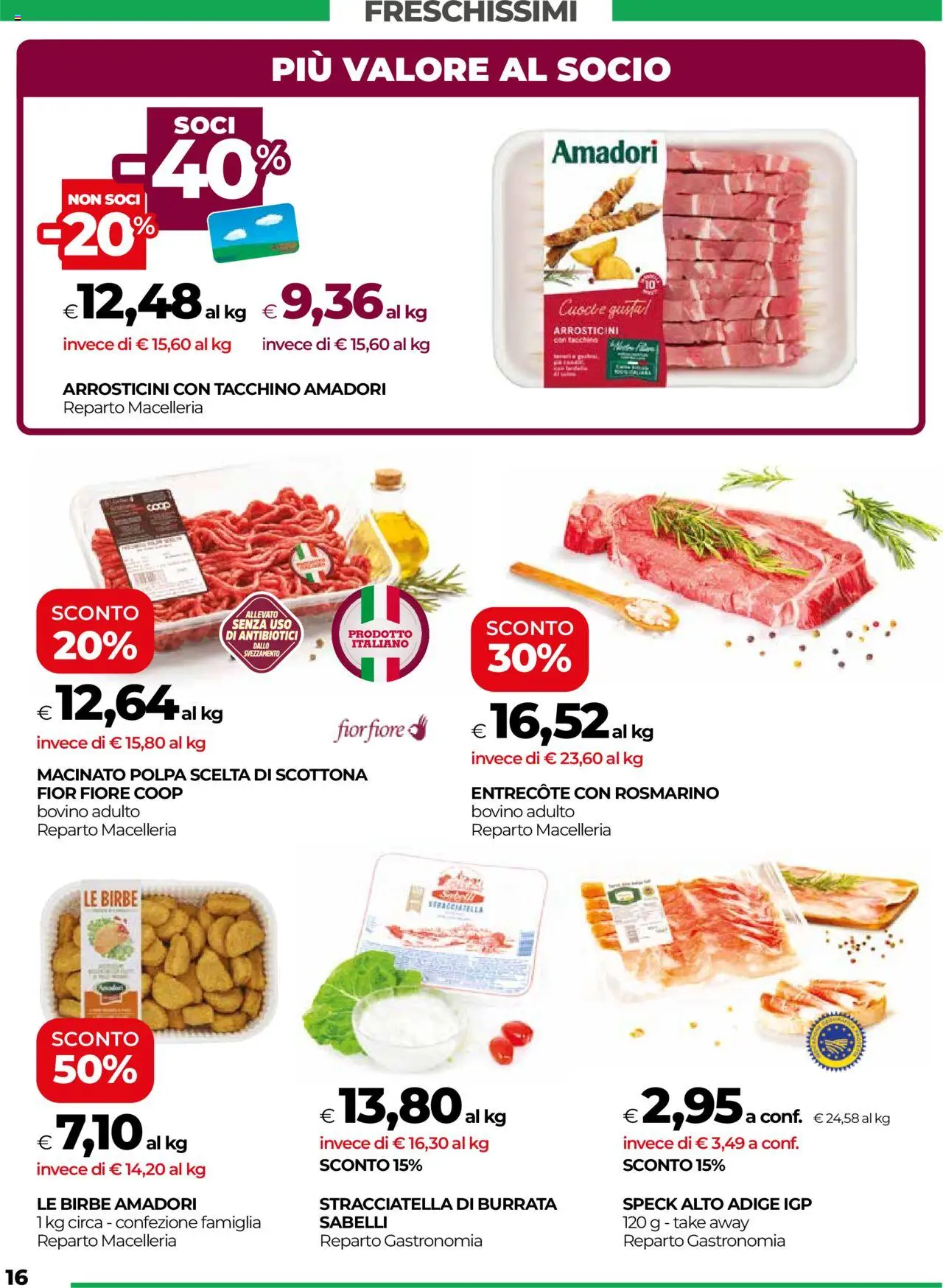 Volantino COOP del 22.05.2025 | Pagina: 16 | Prodotti: Speck, Bovino, Arrosticini, Burrata