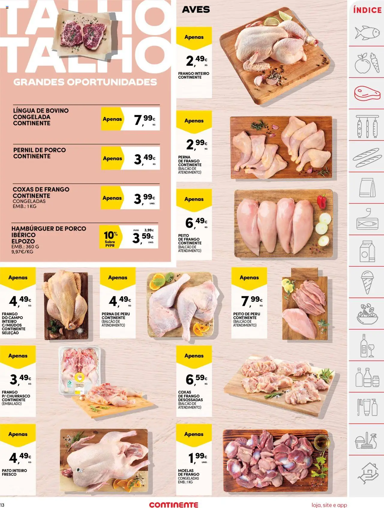 Continente folheto │ válido de 22.07.2025 | Página: 13 | Produtos: Peito de frango, Frango, Peru, Hambúrguer
