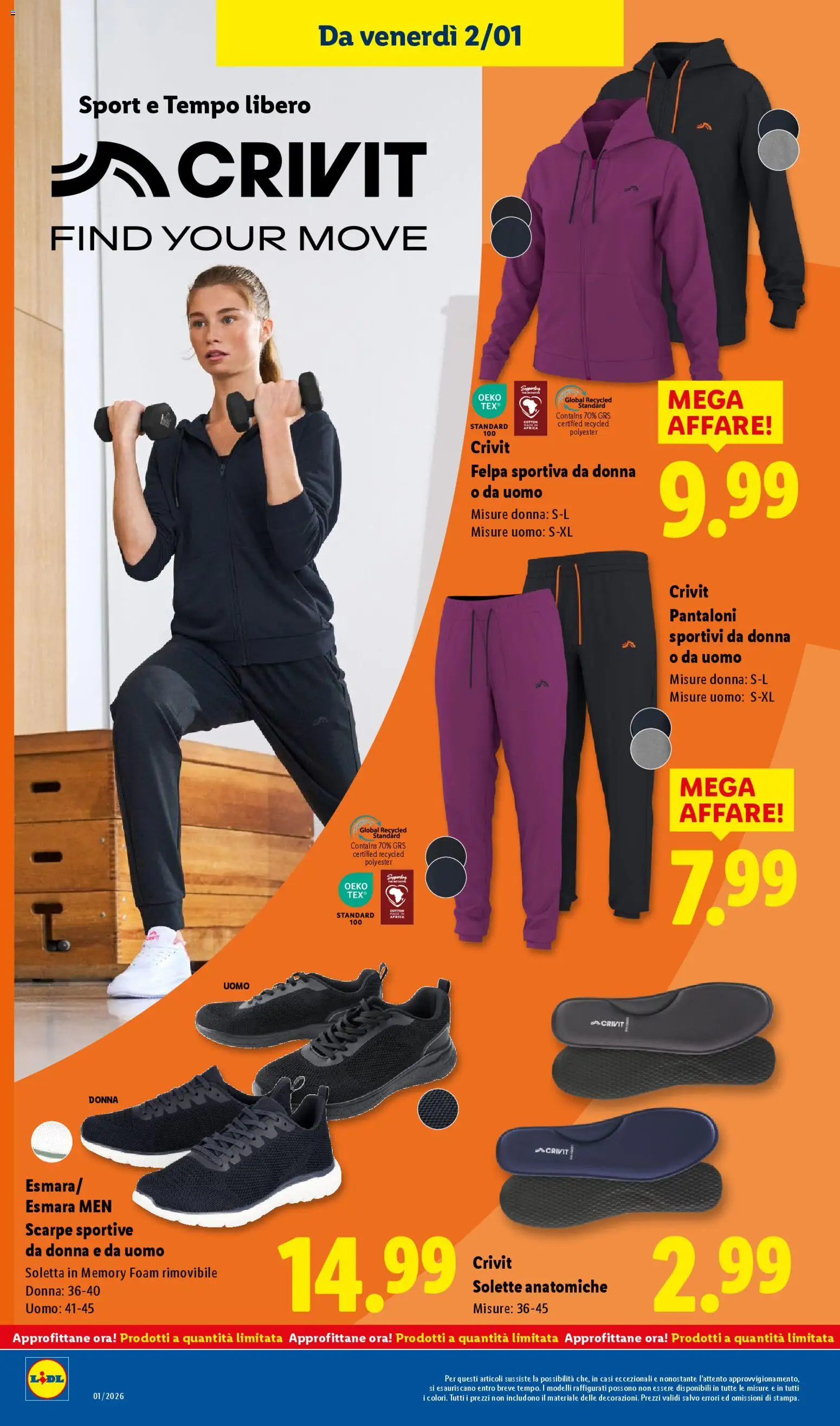 Volantino Lidl del 29.12.2025 | Pagina: 38 | Prodotti: Felpa, Pantaloni, Scarpe, Scarpe sportive