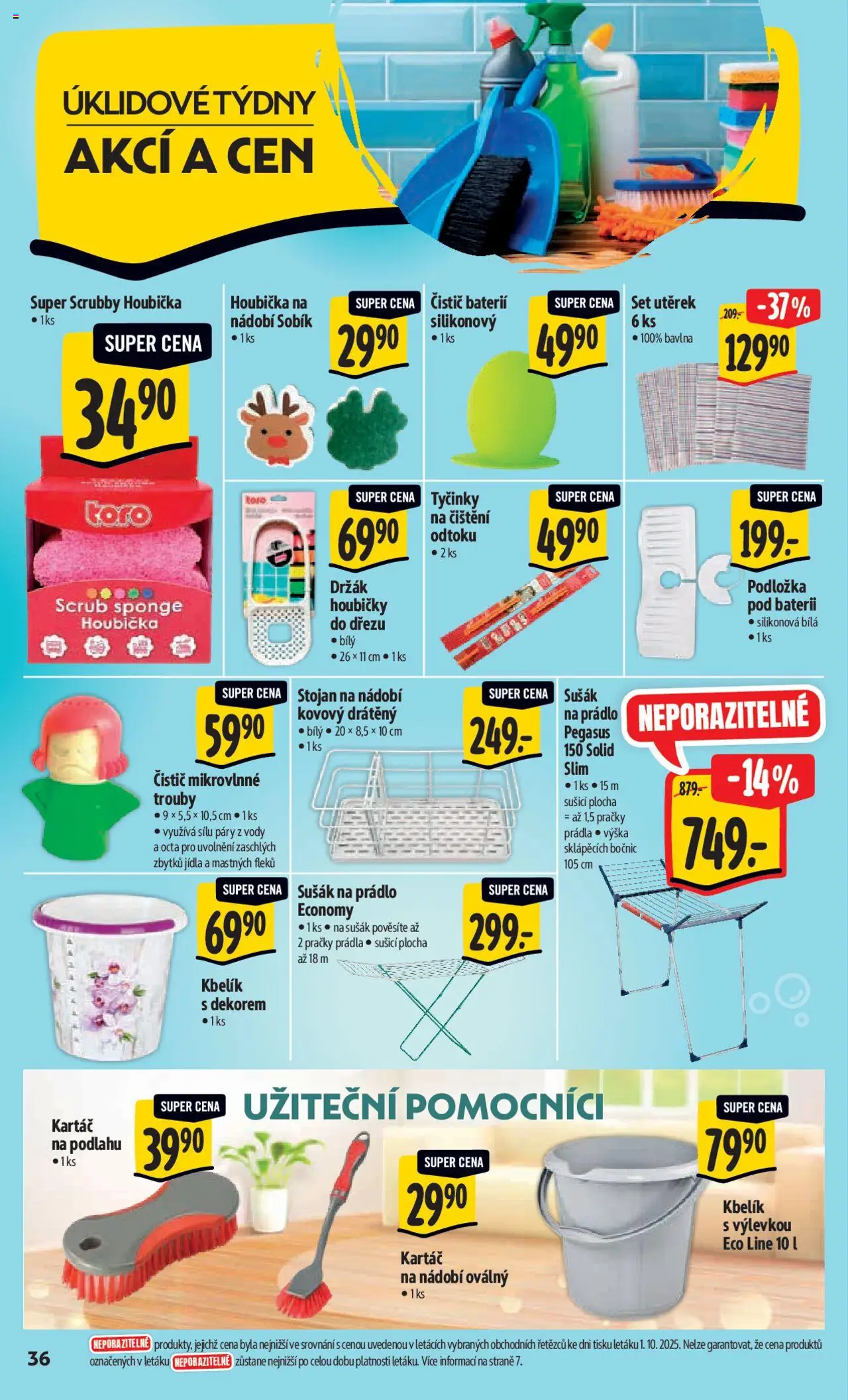 Albert leták - Hypermarket od 08.10.2025 | Strana: 45 | Produkty: Houbička, Nádobí, Sušák na prádlo, Kbelík
