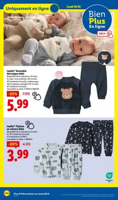 LIDL - Prévisualisation de LupiluⓇ Pyjama en velours bébé, Disponible de la naissance à 24 mois. Ex. 95% polyester (recyclé), 5% élasthanne (LYCRA®). L'ensemble au choix. n°486093 valide à partir de 09.10.2025 | Page: 32