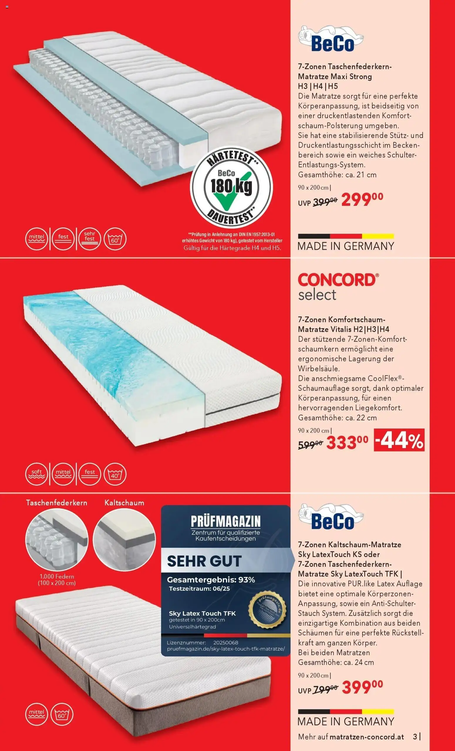 Matratzen Concord - Matratzen Concord: SALE gültig ab 26.12.2025 | Seite: 3 | Produkte: Gewicht, Matratze