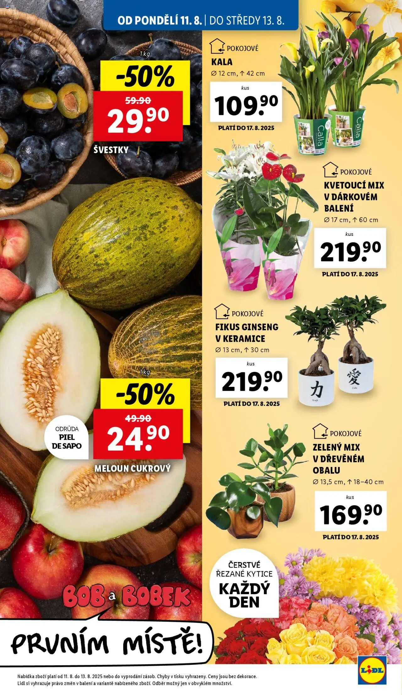 Lidl leták od 11.08.2025 | Strana: 11 | Produkty: Meloun, Švestky, Kytice