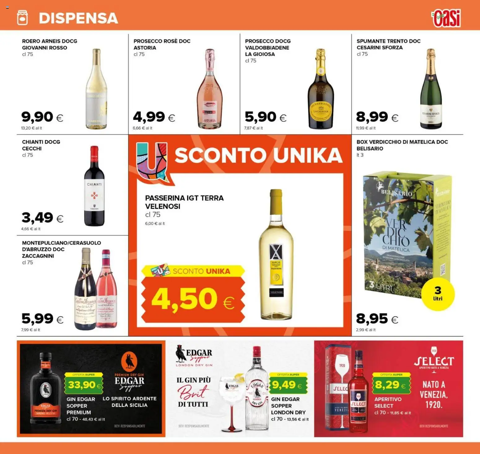 Volantino Oasi del 21.11.2025 | Pagina: 25 | Prodotti: Gin, Prosecco, Spumante, Terra