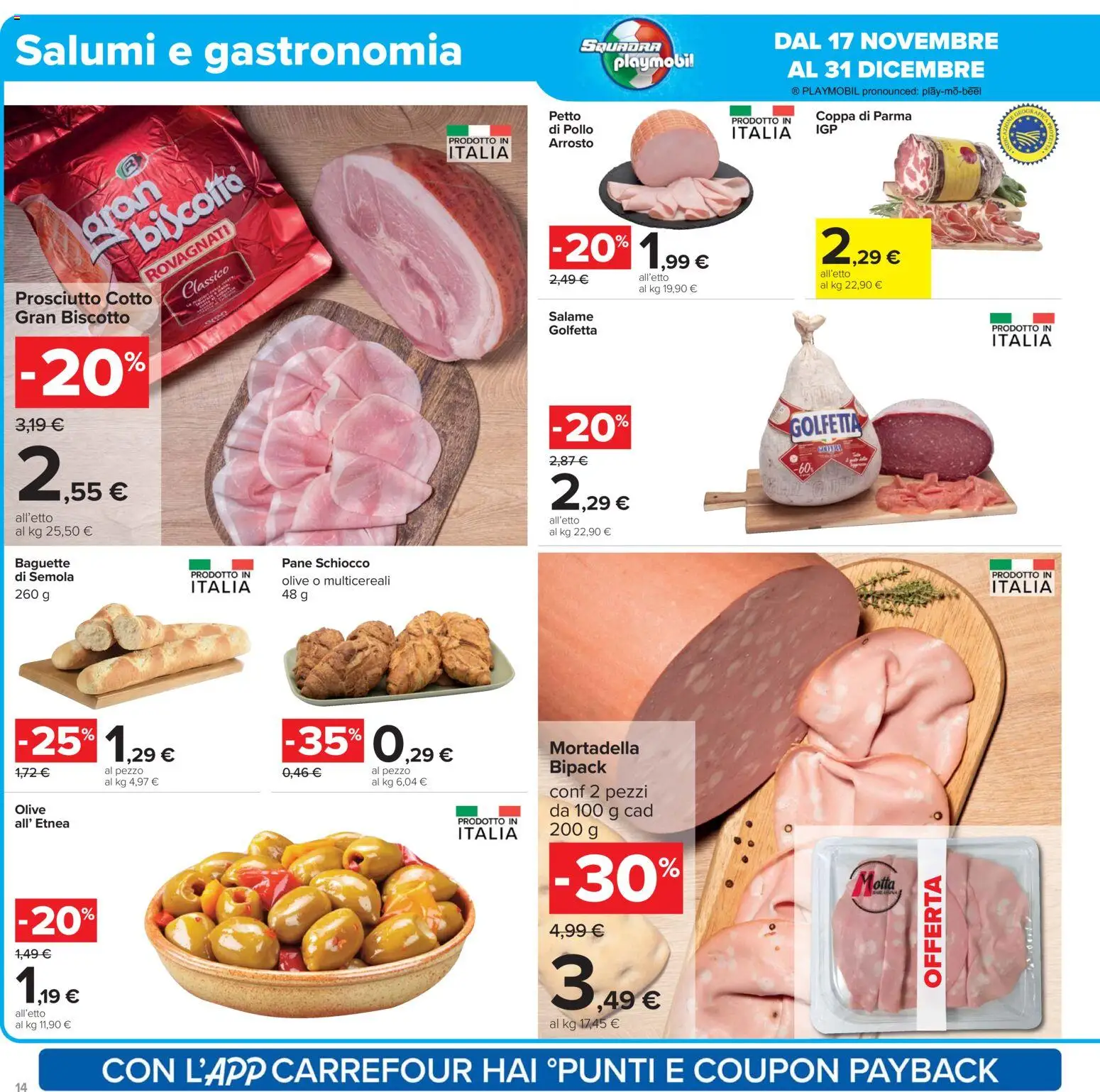 Volantino Carrefour del 17.11.2025 | Pagina: 14 | Prodotti: Arrosto, Pane, Pollo, Mortadella