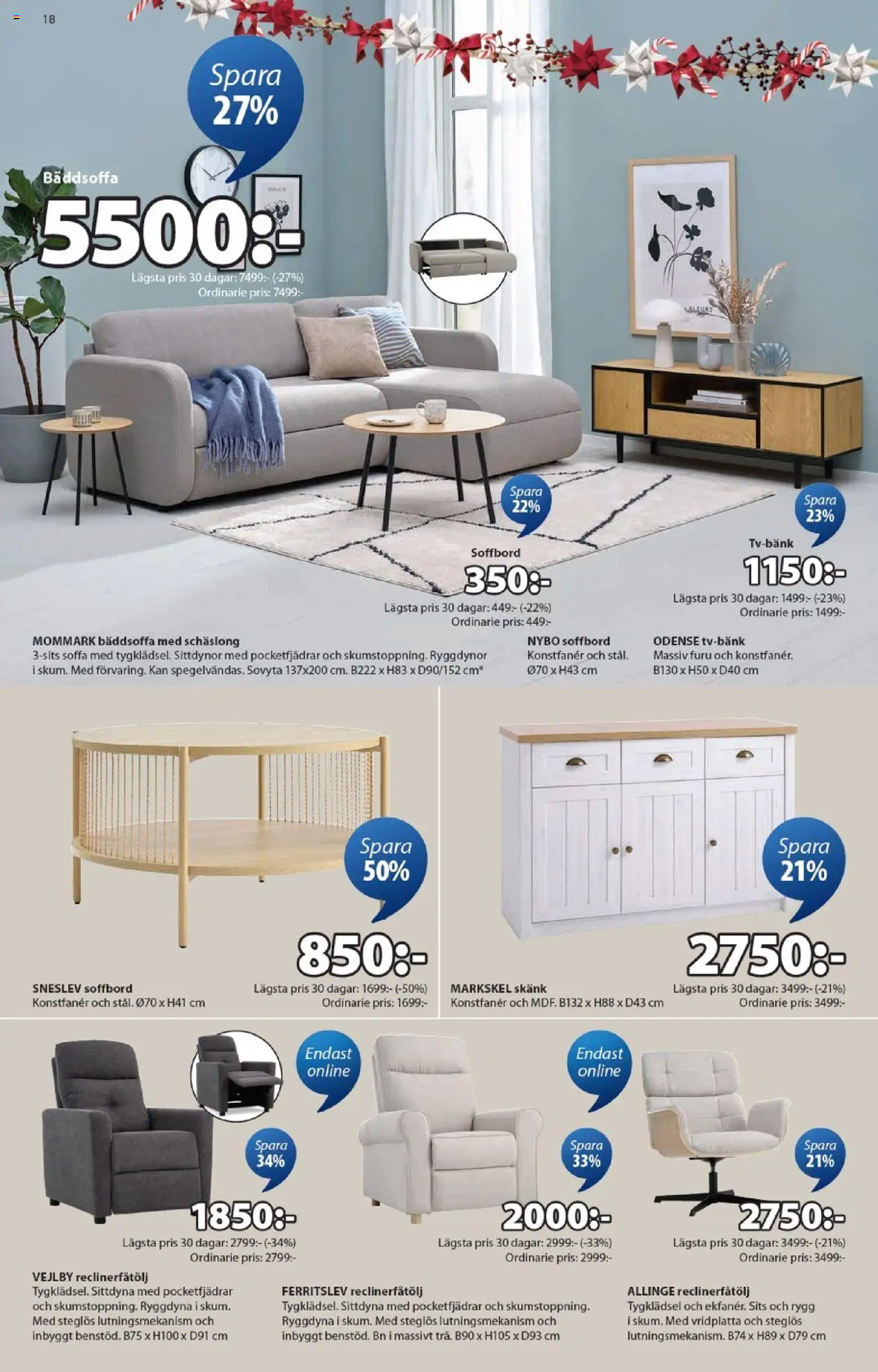 JYSK reklamblad aktuell från 20.10.2025 | Sida: 18 | Produkter: Soffa, Soffbord, Skänk