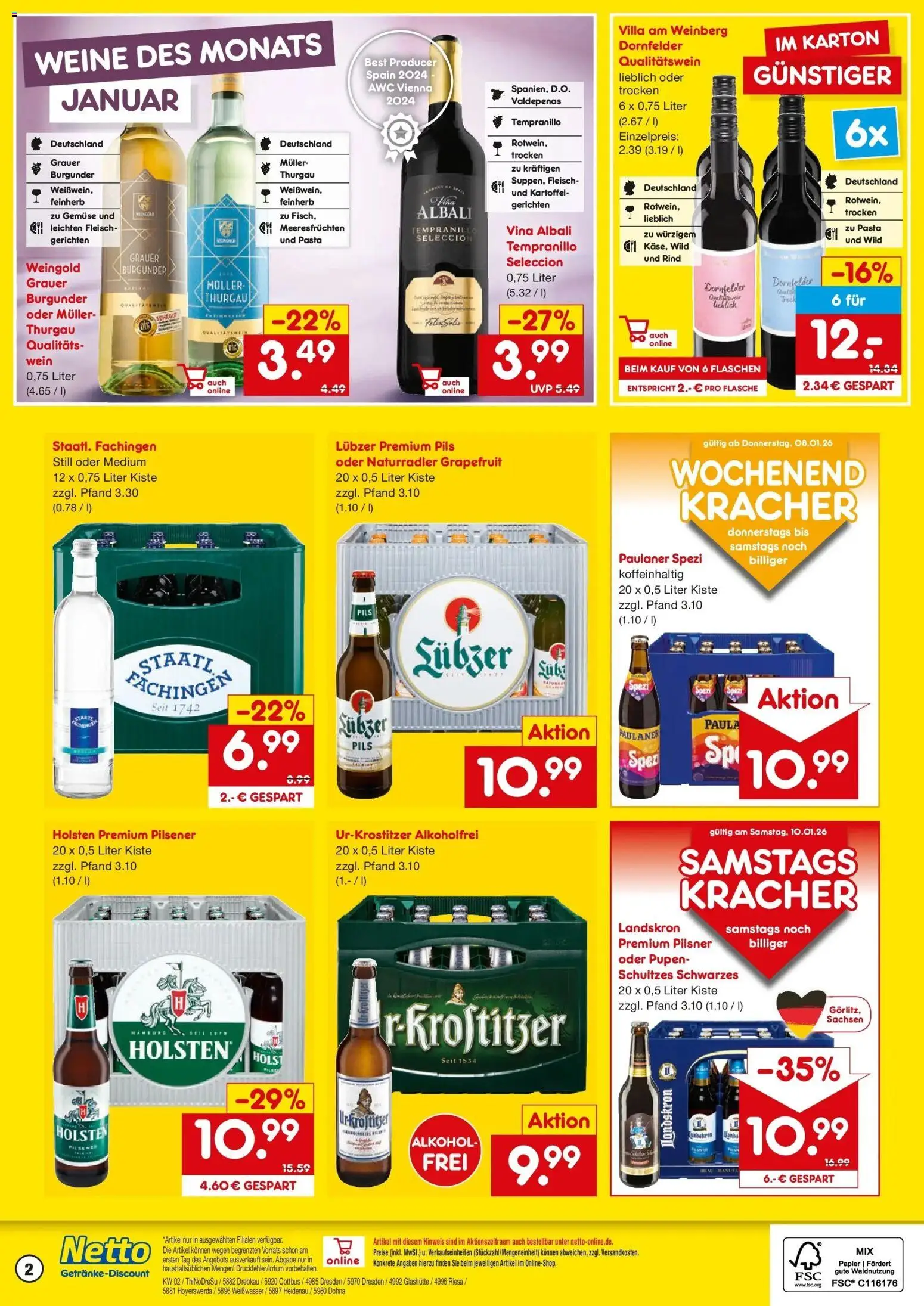 Netto Marken-Discount prospekt Riesa	 – gültig ab 05.01.2026 | Seite: 2 | Produkte: Holsten, Pasta, Wein, Lubzer