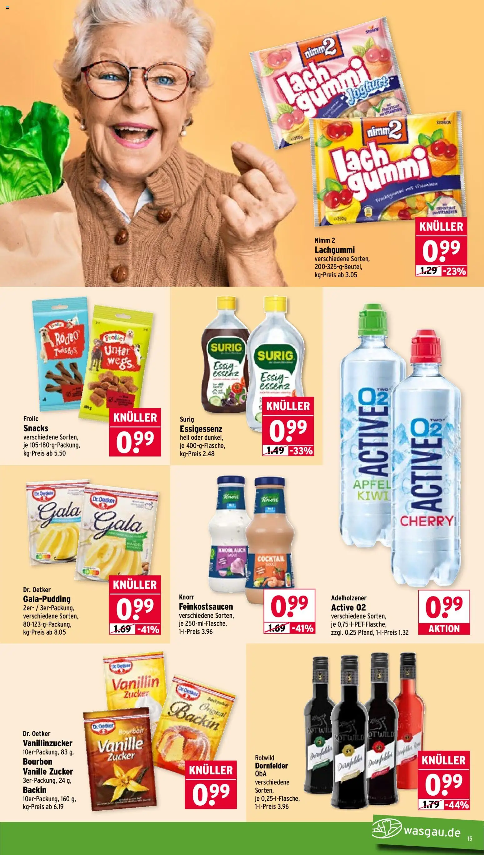 Wasgau Prospekt 	 – gültig ab 16.03.2026 | Seite: 15 | Produkte: Adelholzener, Knorr, Zucker, Kiwi