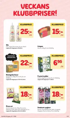 Riven ost, Garant, Garant eko, 150g, flera sorter, fetthalt 21-29%, gäller även ekologisk, jfr-pr..., Lägsta 30-dagarspris 24,55-25,50/st - Förhandsvisning av reklamblad från butik Hemköp aktuell från 06.04.2026 | Sida: 10