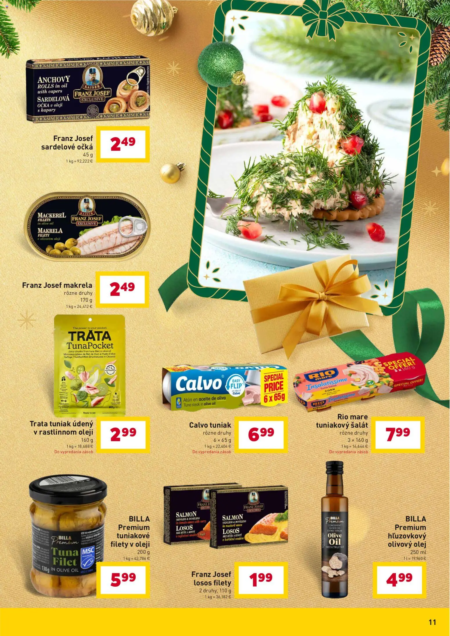 Nové Billa akcie – leták je platný od 10.12.2025 | Strana: 11 | Produkty: Olivový olej, Rio Mare, Losos, Steak