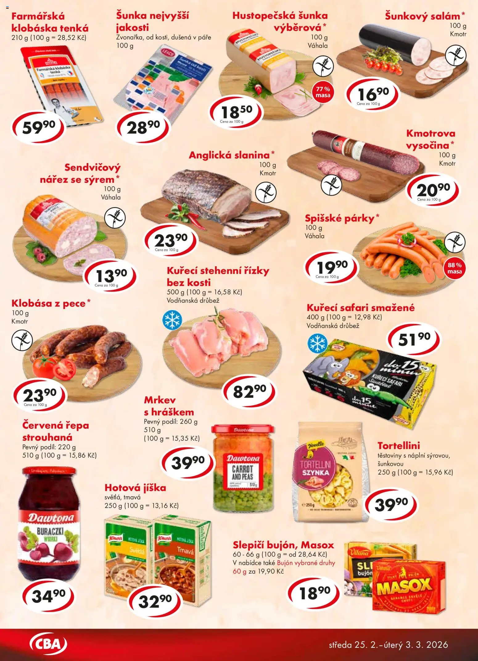 CBA leták - Premium od 25.02.2026 | Strana: 3 | Produkty: Šunka, Těstoviny, Tortellini, Bujón