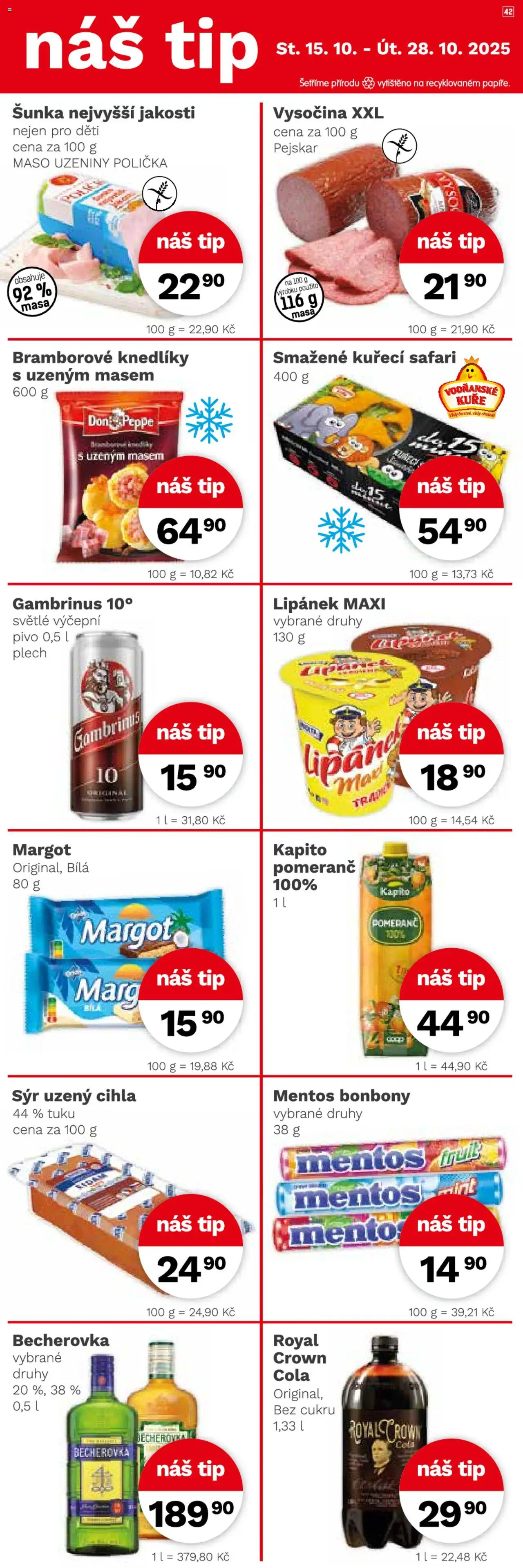 Konzum leták od 15.10.2025 | Strana: 4 | Produkty: Sýr, Šunka, Bonbóny, Becherovka