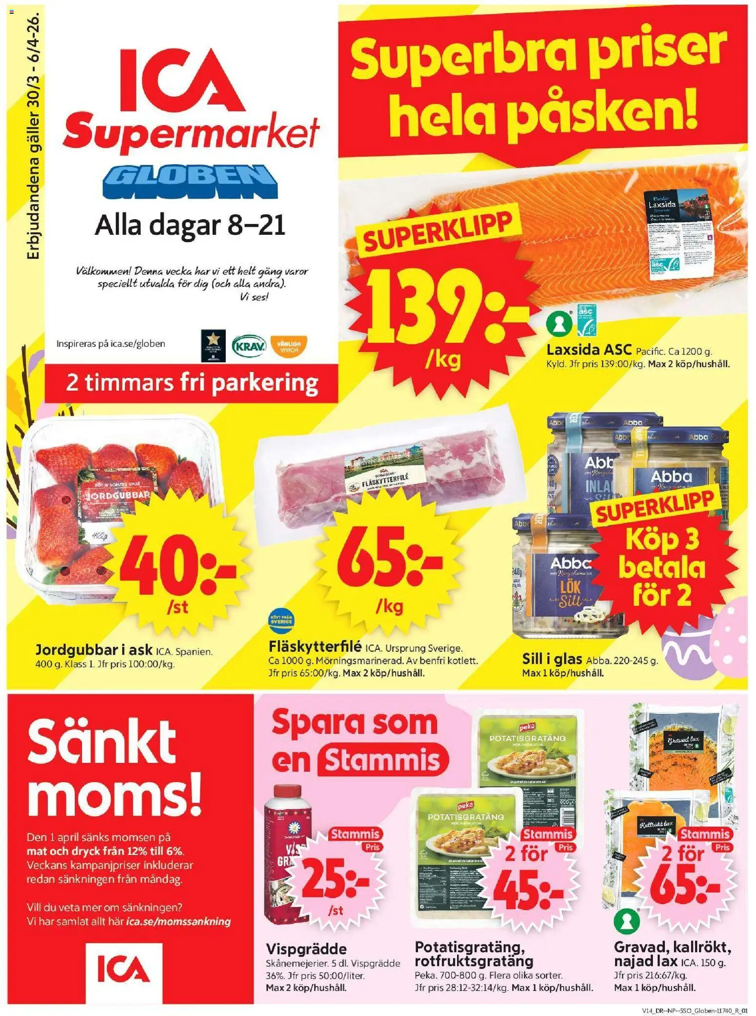 ICA Supermarket reklamblad aktuell från 30.03.2026 | Sida: 1 | Produkter: Galler, Fläskytterfilé, Potatisgratäng, Vispgrädde