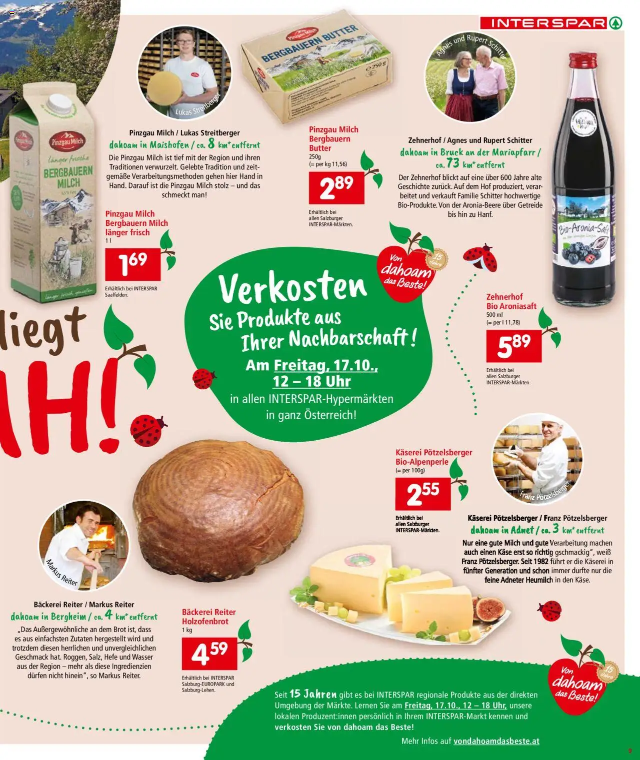 Interspar Flugblatt - Salzburg gültig ab 16.10.2025 | Seite: 10 | Produkte: Wasser, Bäckerei, Käse, Brot