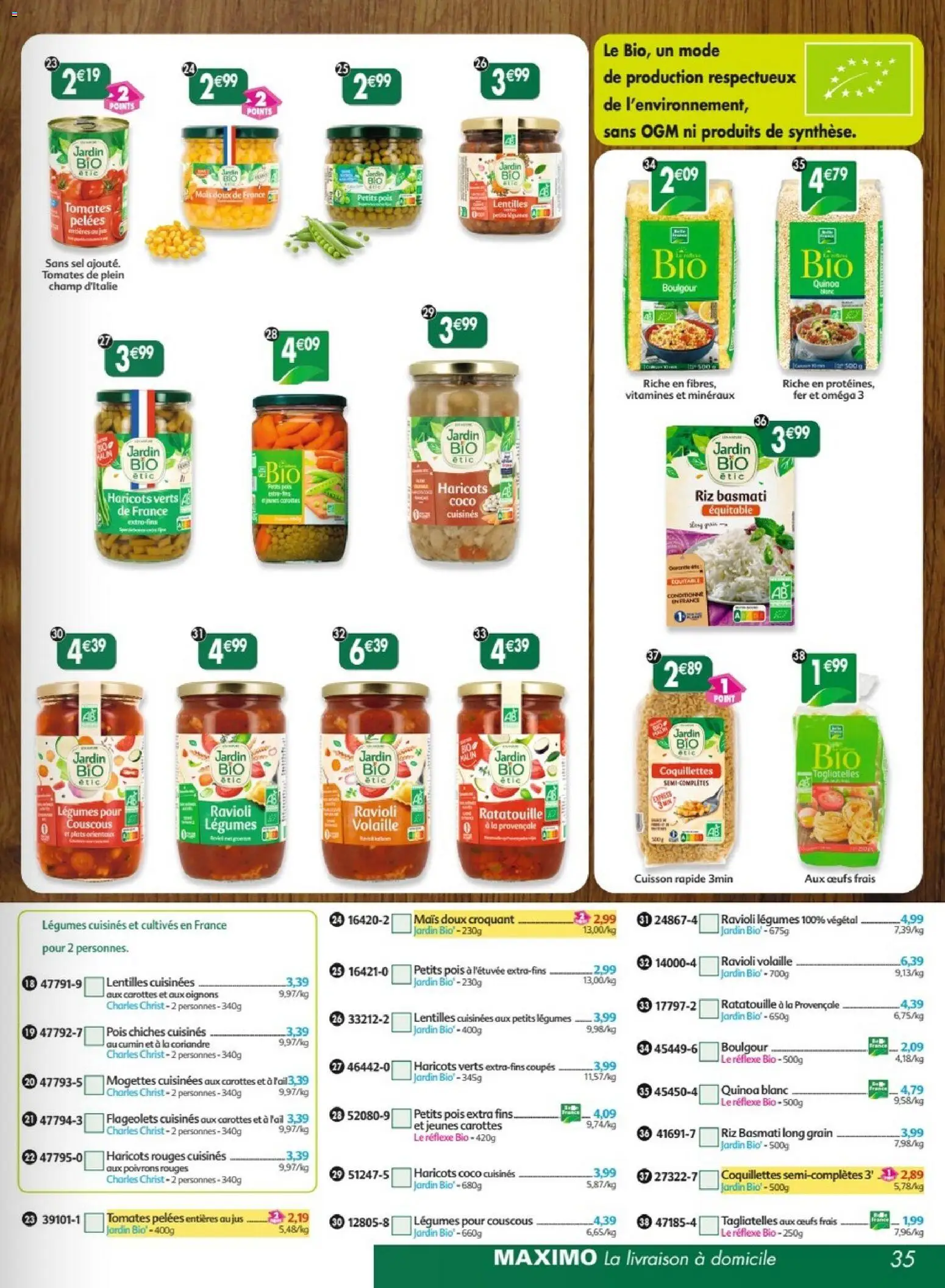 {H1} | Page: 35 | Produits: Pois chiches, Couscous, Jus, Oignons