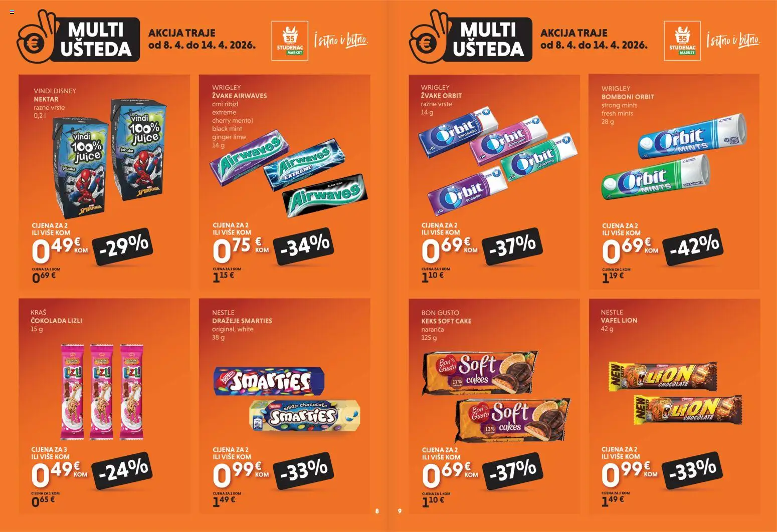 Studenac katalog | vrijedi od 08.04.2026 | Stranica: 5 | Proizvodi: Čokolada, Bomboni, Keks, Jabuka