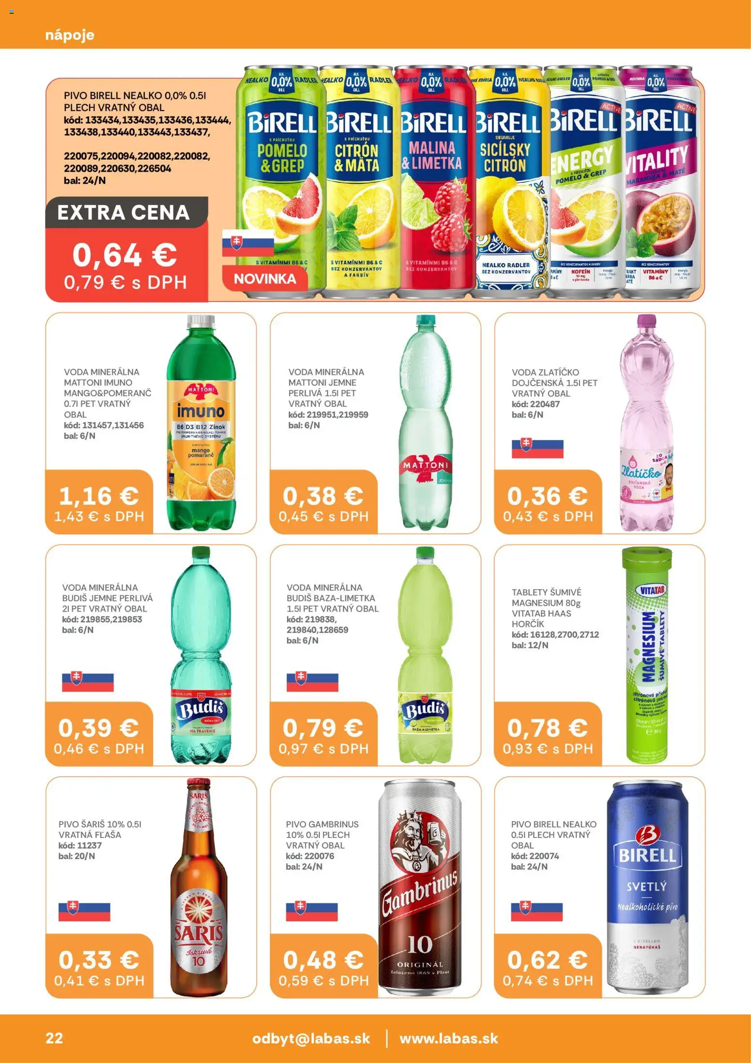 Nové Labaš akcie – leták je platný od 27.02.2026 | Strana: 22 | Produkty: Limetka, Birell, Mattoni, Minerálna voda