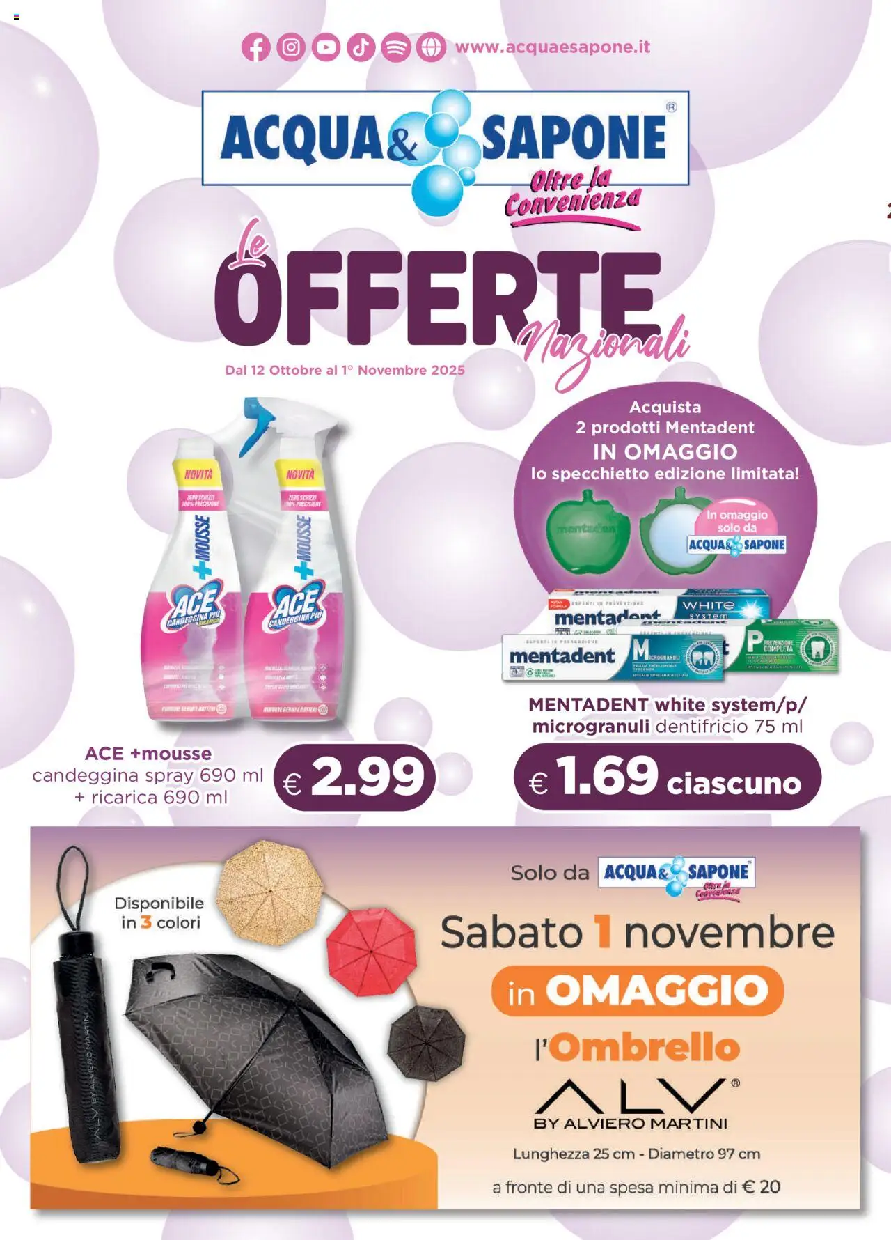 Volantino Acqua e Sapone del 12.10.2025 | Pagina: 1 | Prodotti: Sapone, Dentifricio, Candeggina