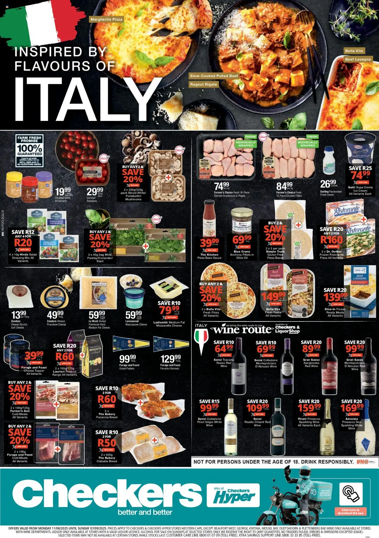 Checkers Western Cape - Flavours of Italy │ valid from 11.08.2025 | Page: 1 | Products: Pizza, Pasta, Ice cream, Garlic