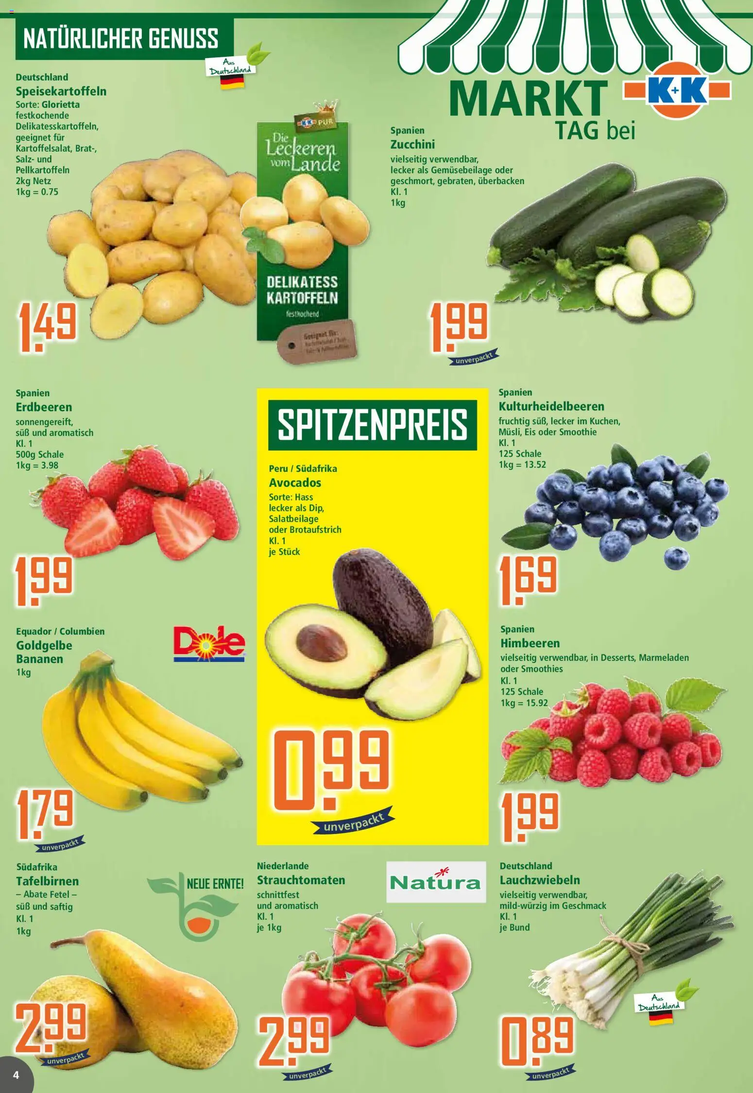 Klaas & Kock Prospekt 	 – gültig ab 27.04.2026 | Seite: 4 | Produkte: Himbeeren, Bananen, Zucchini, Erdbeeren