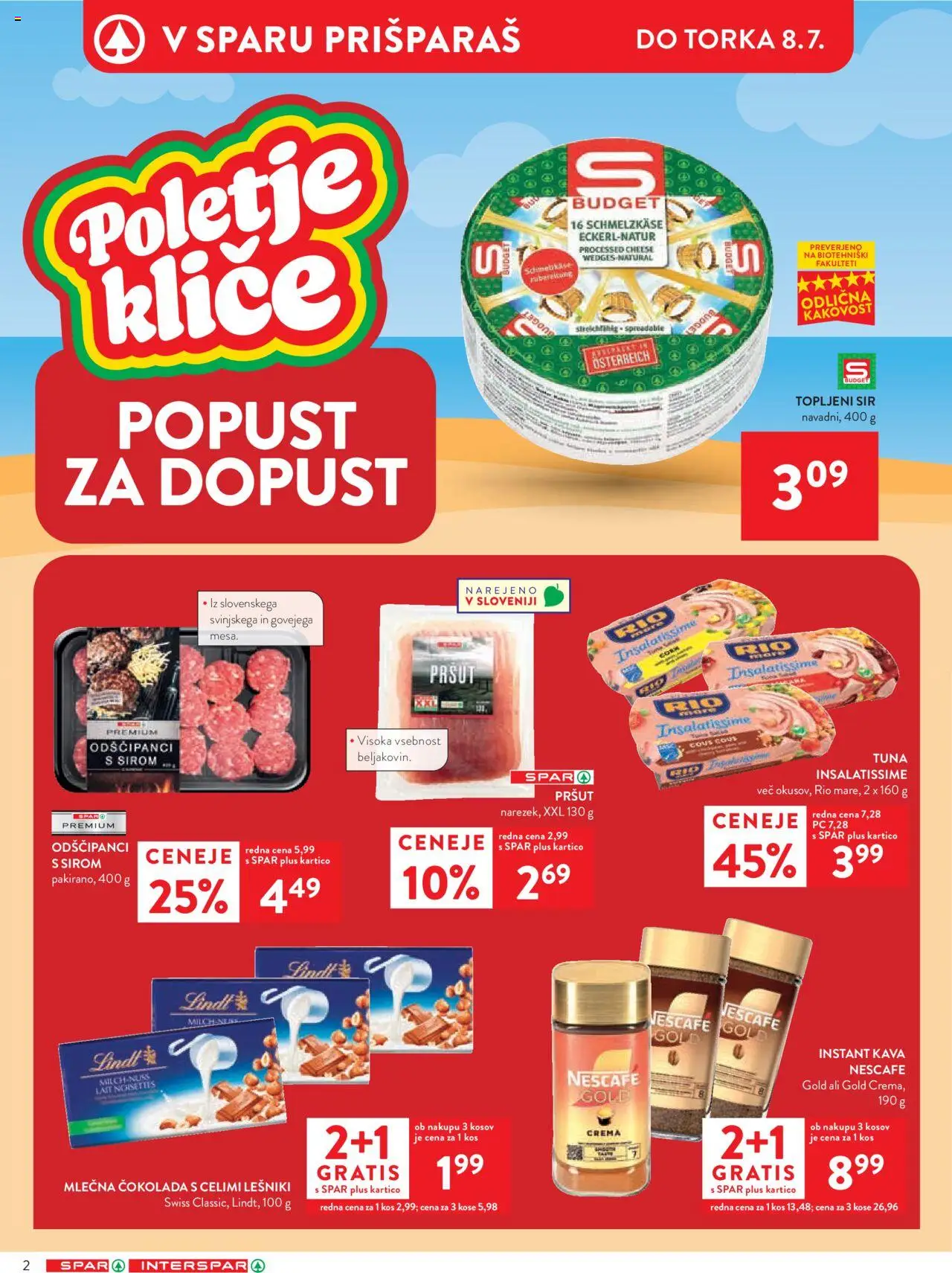 Spar katalog  27/25 │ velja od 02.07.2025 | Stran: 2 | Izdelki: Pršut, Tuna, Instant kava, Kos