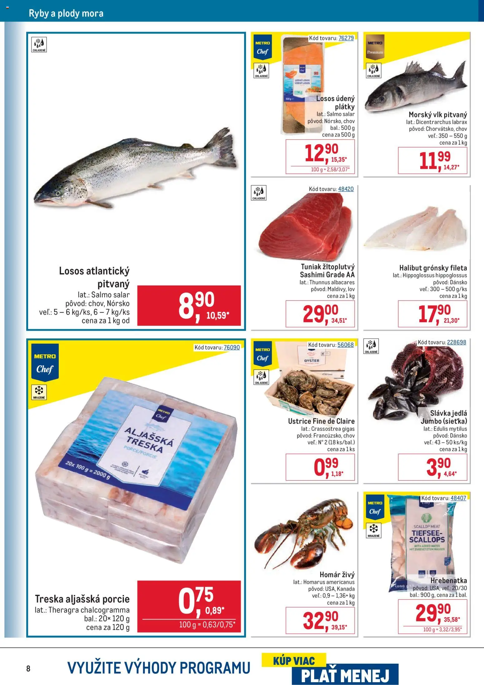 Nové Metro akcie – leták je platný od 05.11.2025 | Strana: 8 | Produkty: Tuniak, Ryby, Losos, Treska