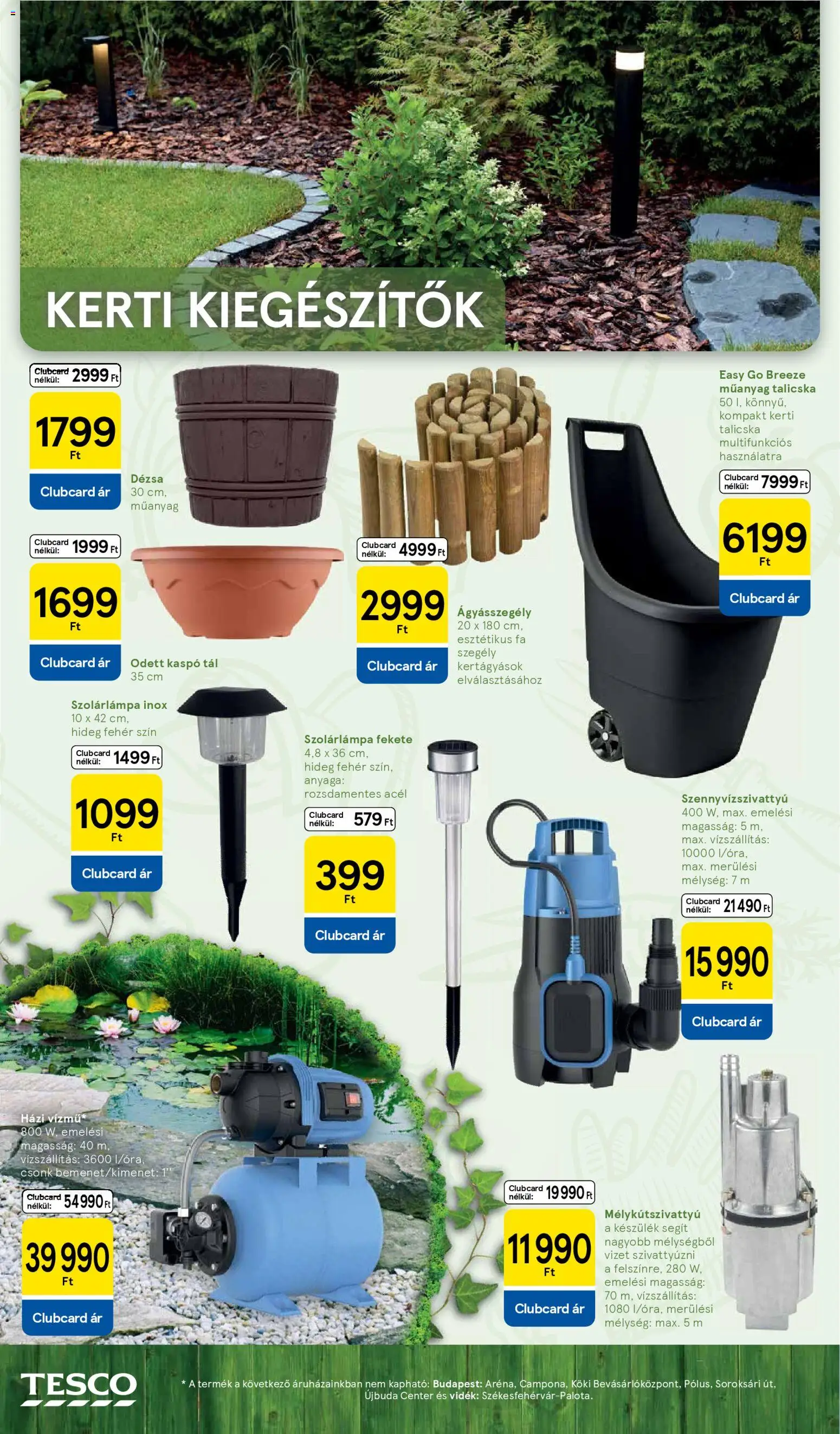 Tesco akciós ujság - amely érvényes a következő dátumtól: 28.04.2026 | Oldal: 10 | Termékek: Talicska, Szennyvízszivattyú, Szolárlámpa, Kaspó