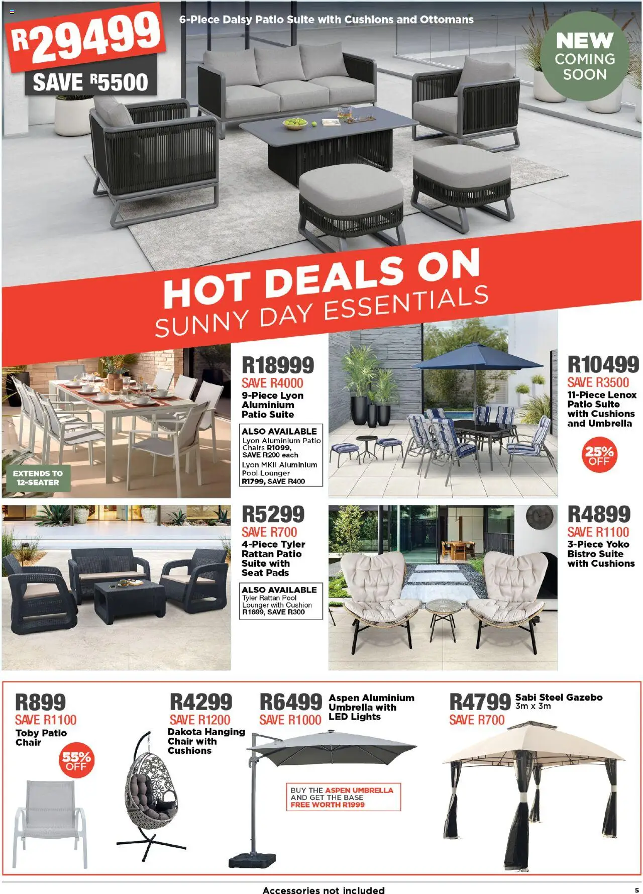 New House and Home catalogue – valid from 06.10.2025 | Page: 5 | Products: Cushion, Umbrella, Chair, Pads