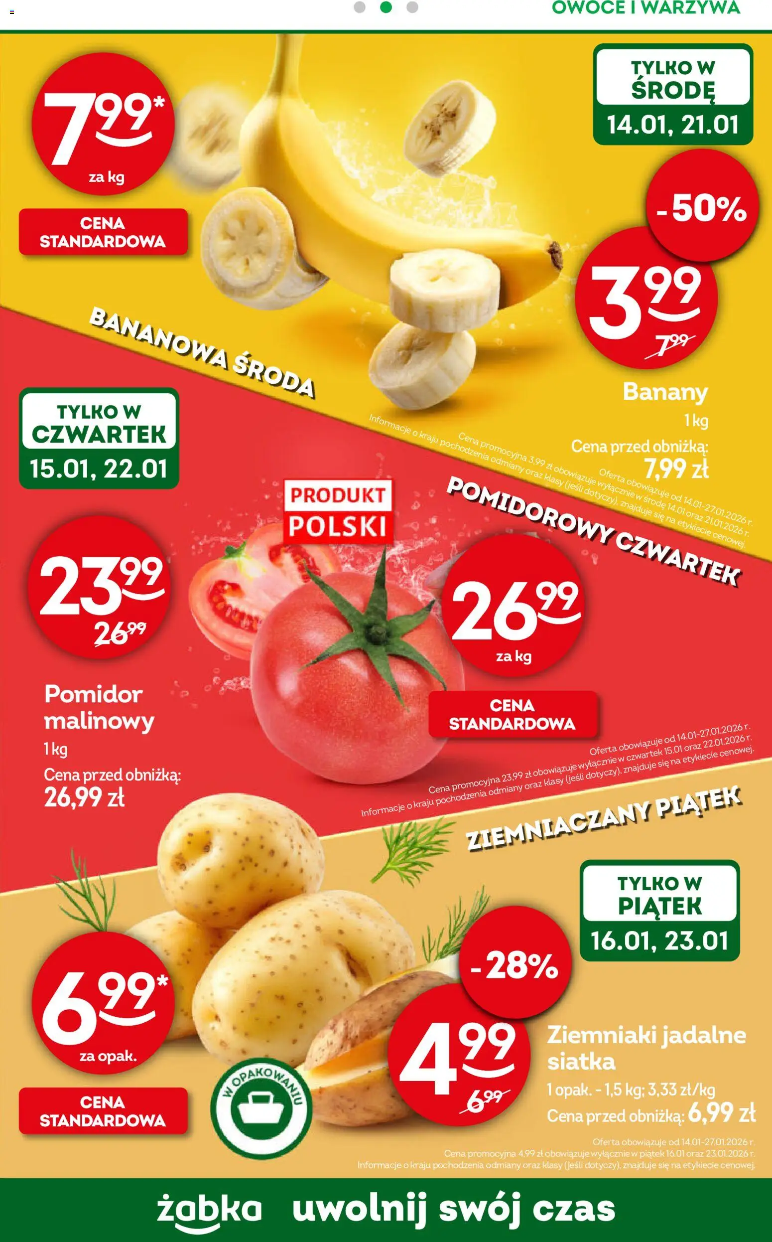 Żabka Gazetka - Codzienne produkty od 14.01.2026 | Strona: 7 | Produkty: Pomidor malinowy, Siatka, Ziemniaki, Warzywa