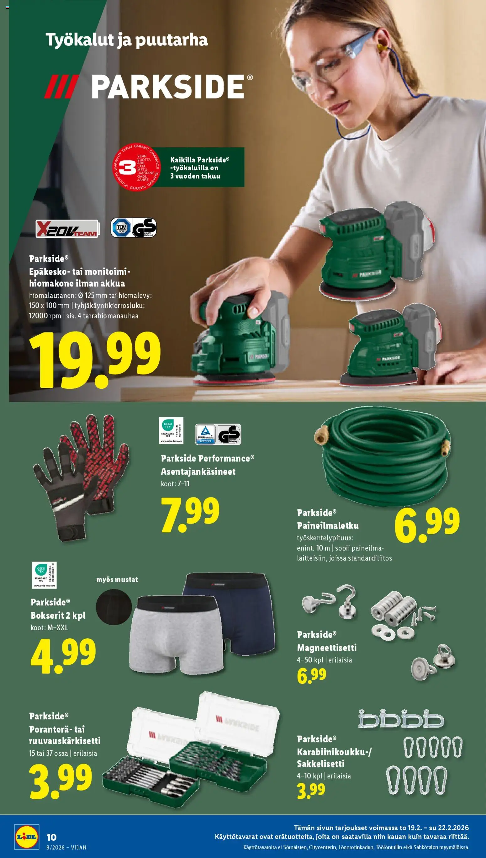 Lidl tarjoukset – voimassa 19.02.2026 alkaen | Sivu: 14 | Tuotteet: Hiomakone, Bokserit, Poranterä