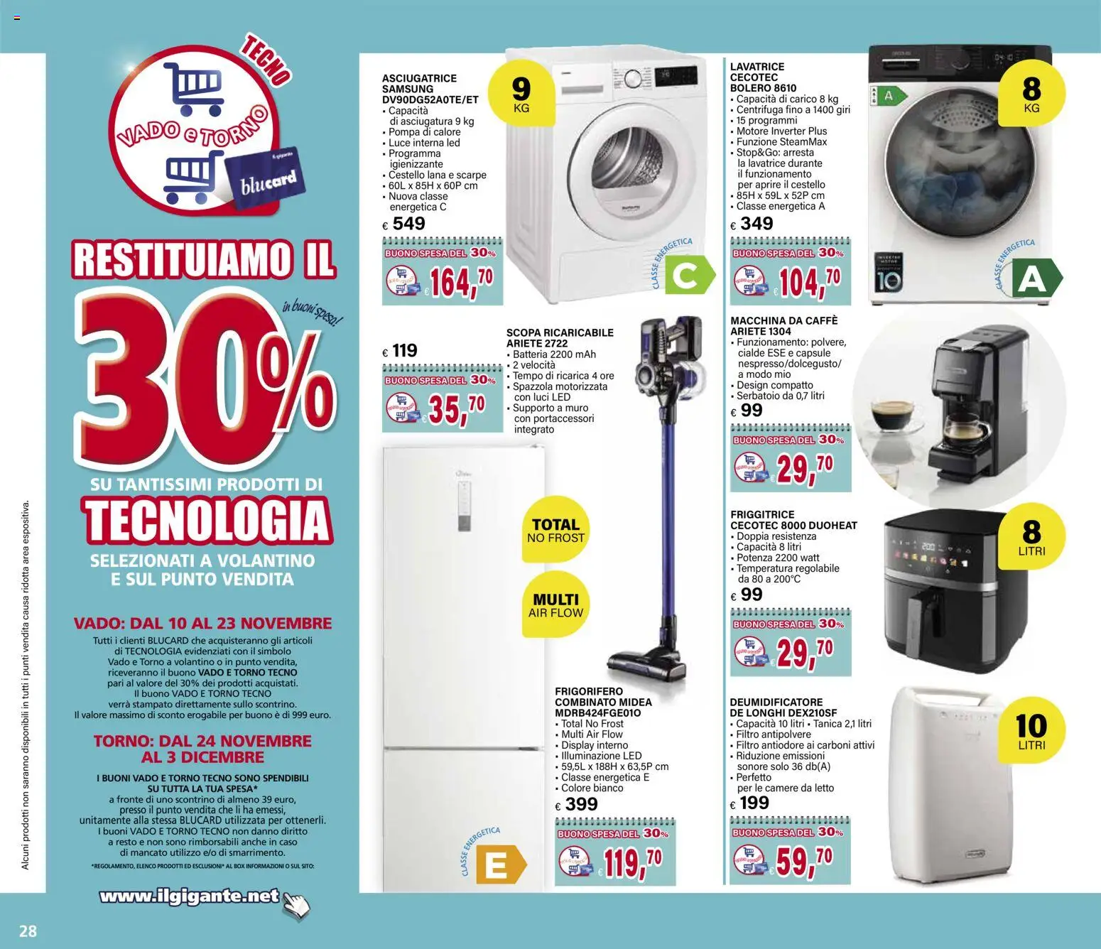 Volantino Il Gigante del 10.11.2025 | Pagina: 28 | Prodotti: Macchina da caffe, Lavatrice, Tanica, Batteria