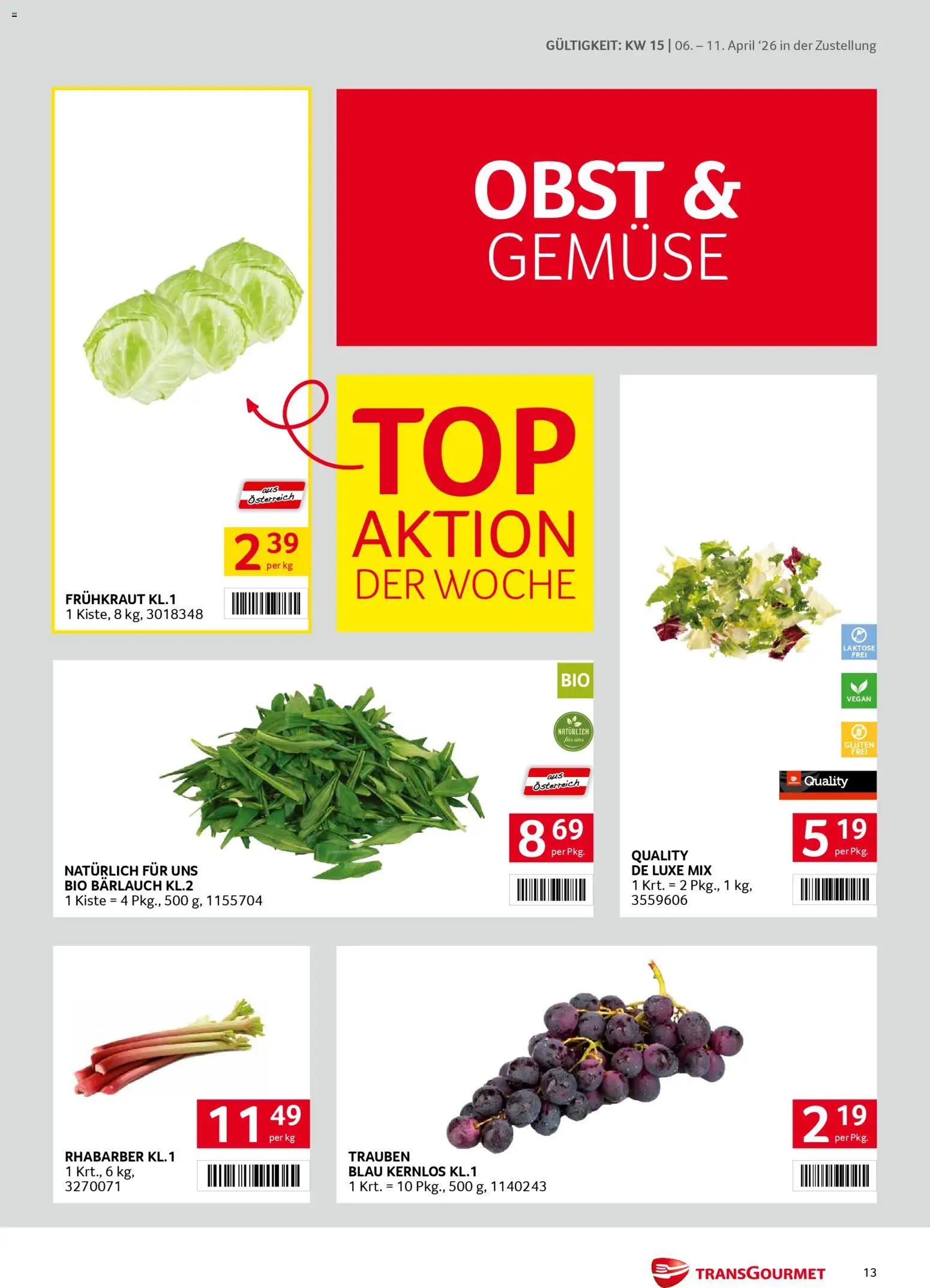 Transgourmet Zustellaktion gültig ab 06.04.2026 | Seite: 13 | Produkte: Gemüse, Obst