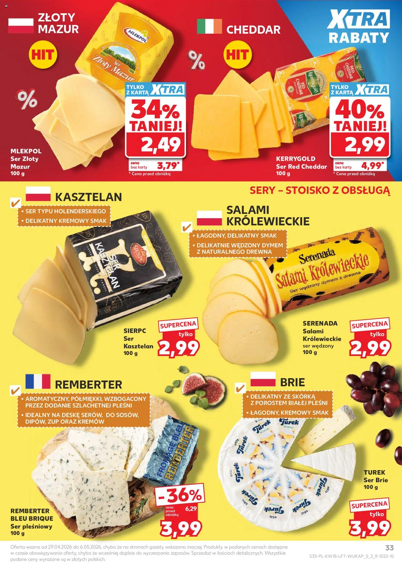 Kaufland gazetka od 29.04.2026 | Strona: 33 | Produkty: Karta, Ser pleśniowy, Ser brie, Cheddar