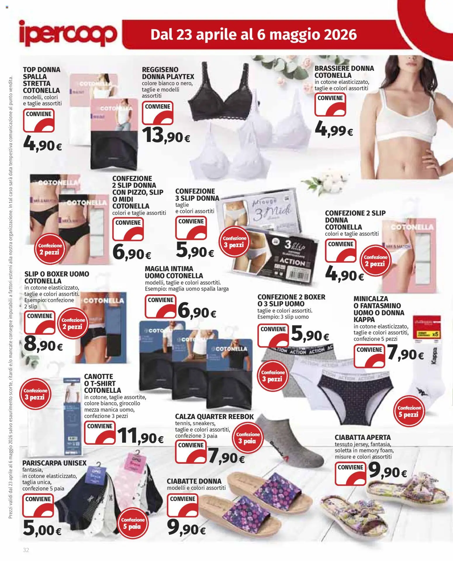 Volantino Ipercoop del 23.04.2026 | Pagina: 32 | Prodotti: Reggiseno, Ciabatte, Top, Data