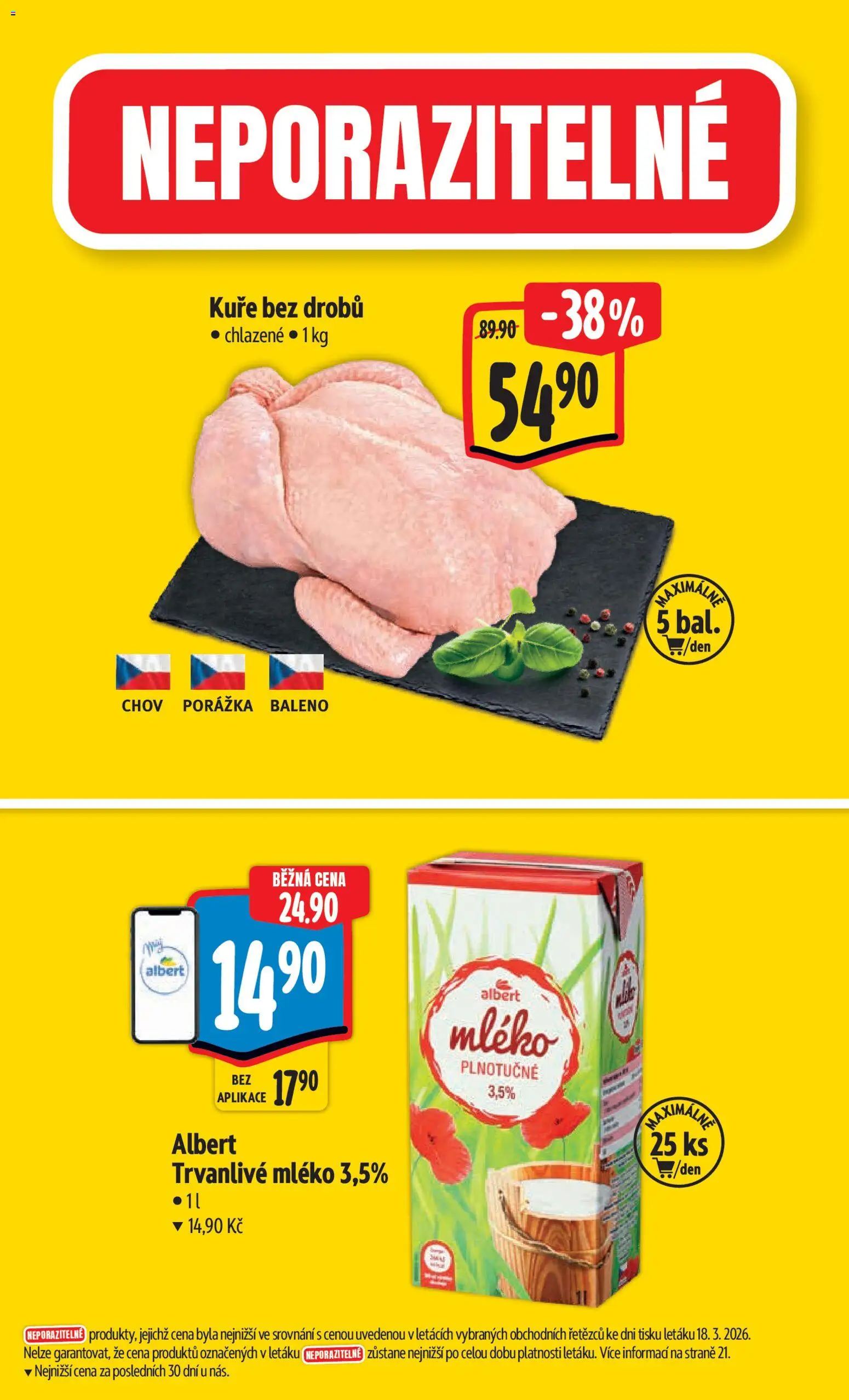 Albert leták - Hypermarket od 25.03.2026 | Strana: 2 | Produkty: Mléko, Kuře