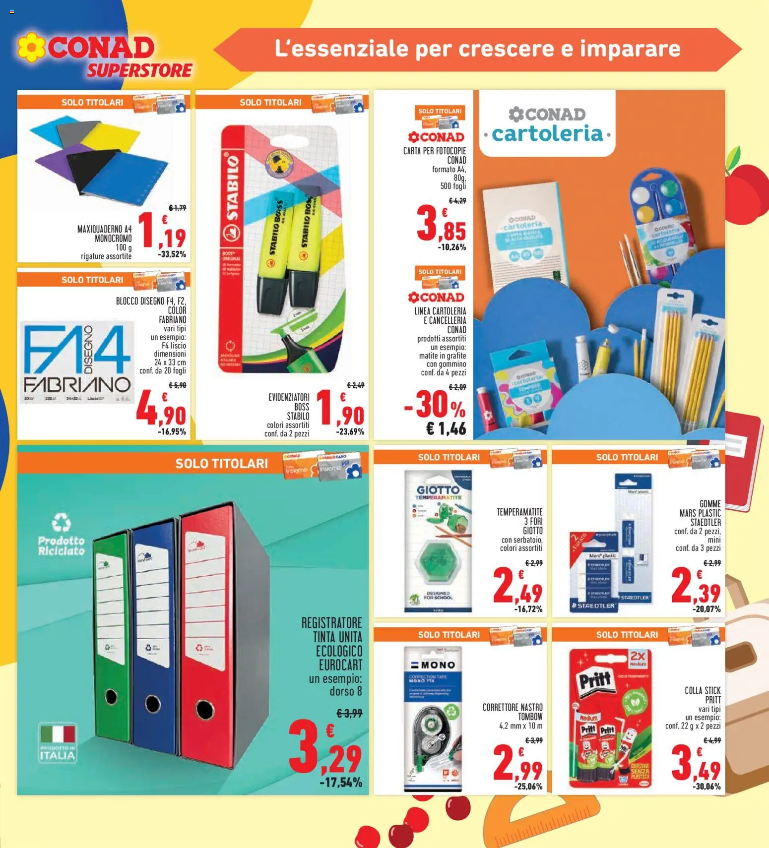 Volantino Conad del 07.01.2026 | Pagina: 17 | Prodotti: Notebook, Temperamatite, Colla, Correttore