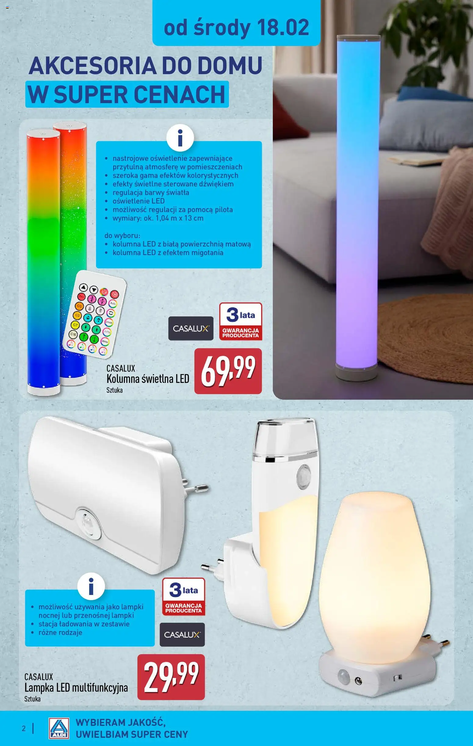 Aldi Polsko leták - Artykuły przemysłowe i tekstylia od 18.02.2026 | Strana: 2 | Produkty: LED