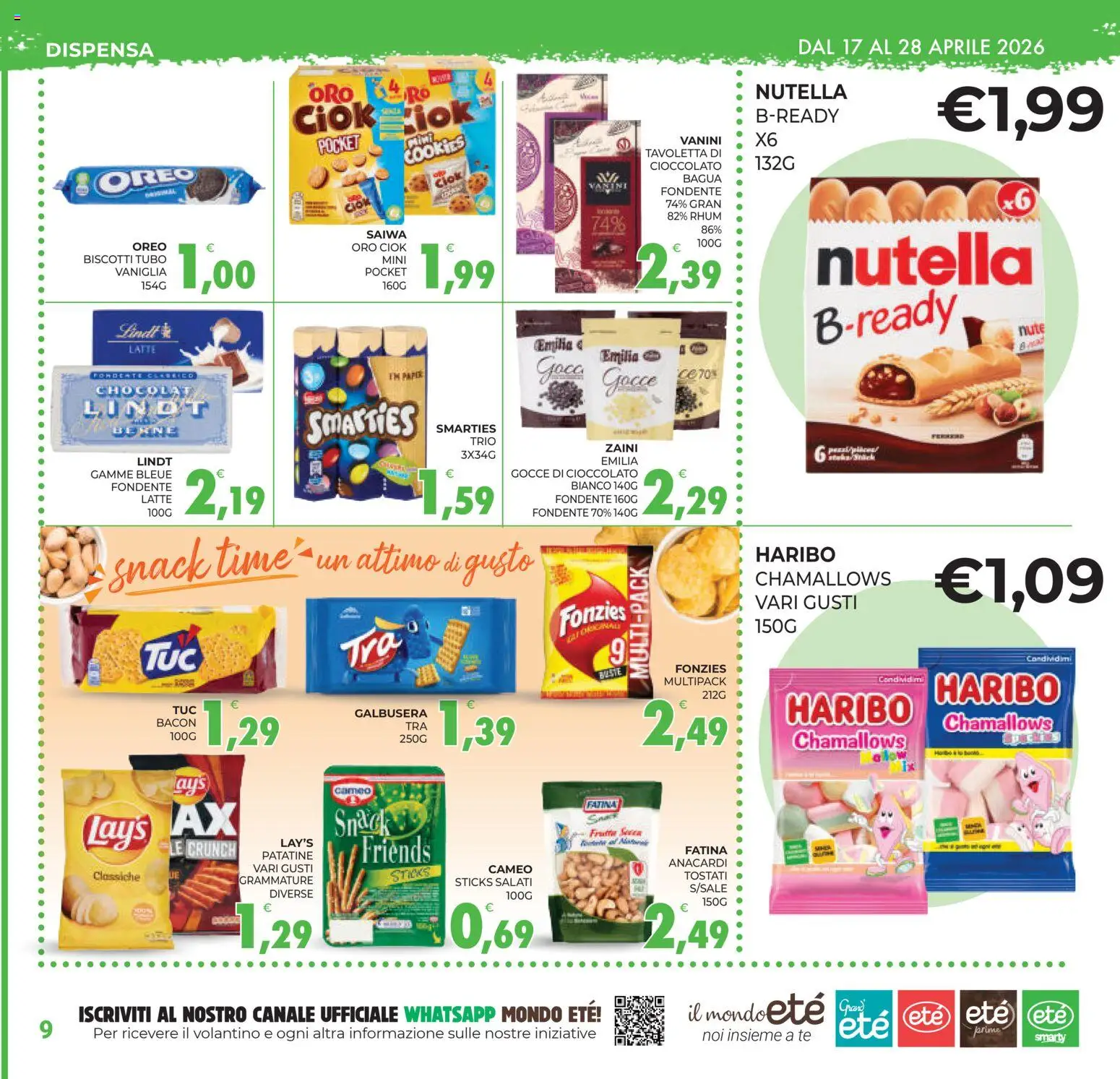 Volantino Eté del 17.04.2026 | Pagina: 9 | Prodotti: Cioccolato, Patatine, Biscotti, Nutella