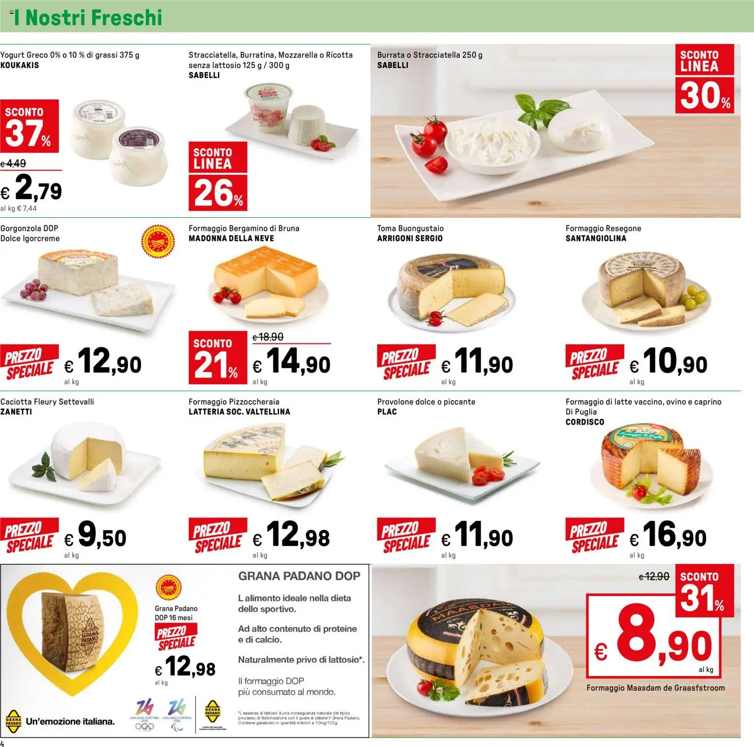 Volantino Iper del 31.12.2025 | Pagina: 4 | Prodotti: Yogurt greco, Latte, Gorgonzola, Ovino