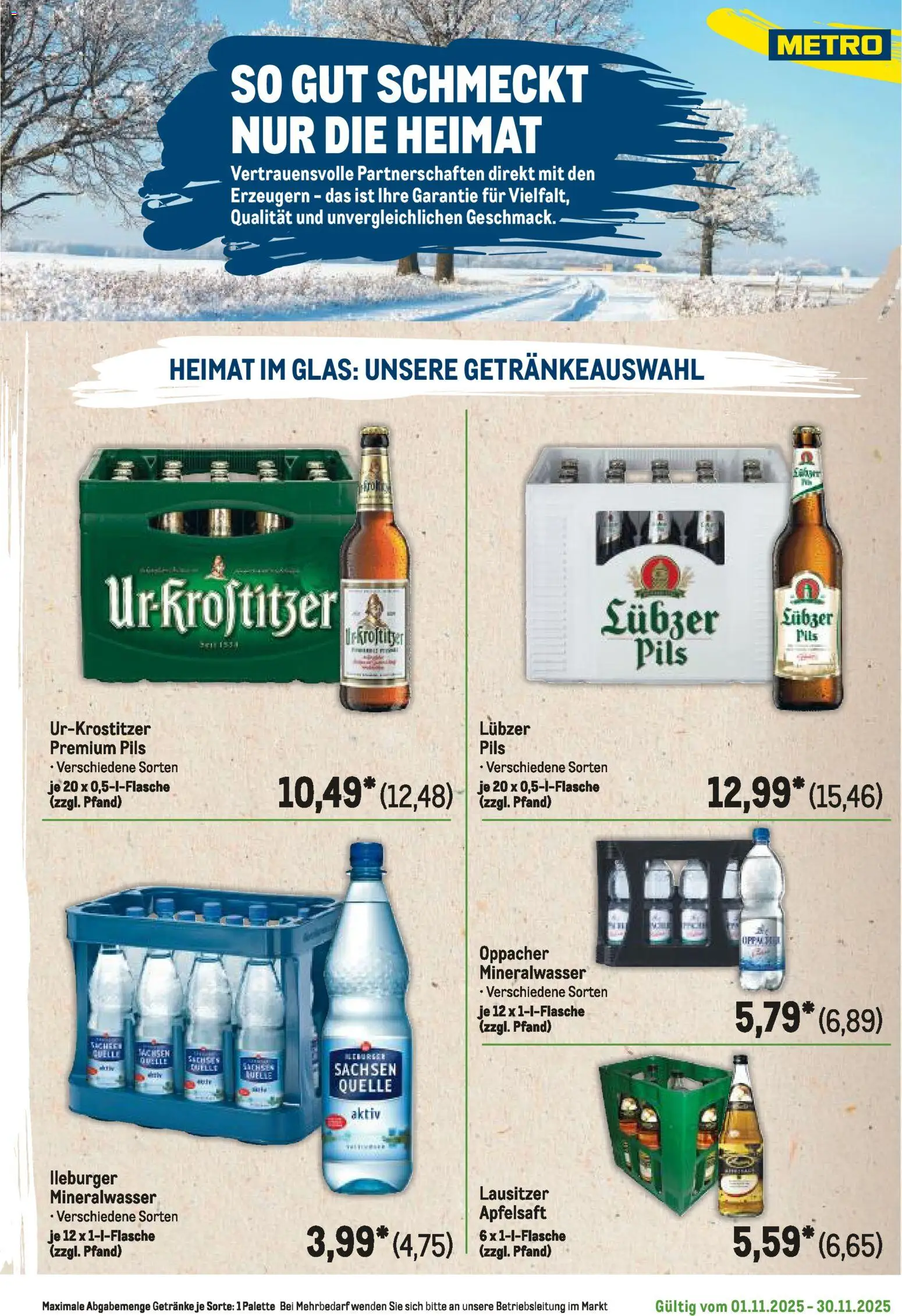 Metro Regionaler Flyer – gültig ab 01.11.2025 | Seite: 121 | Produkte: Pils, Apfelsaft, Mineralwasser, Lubzer