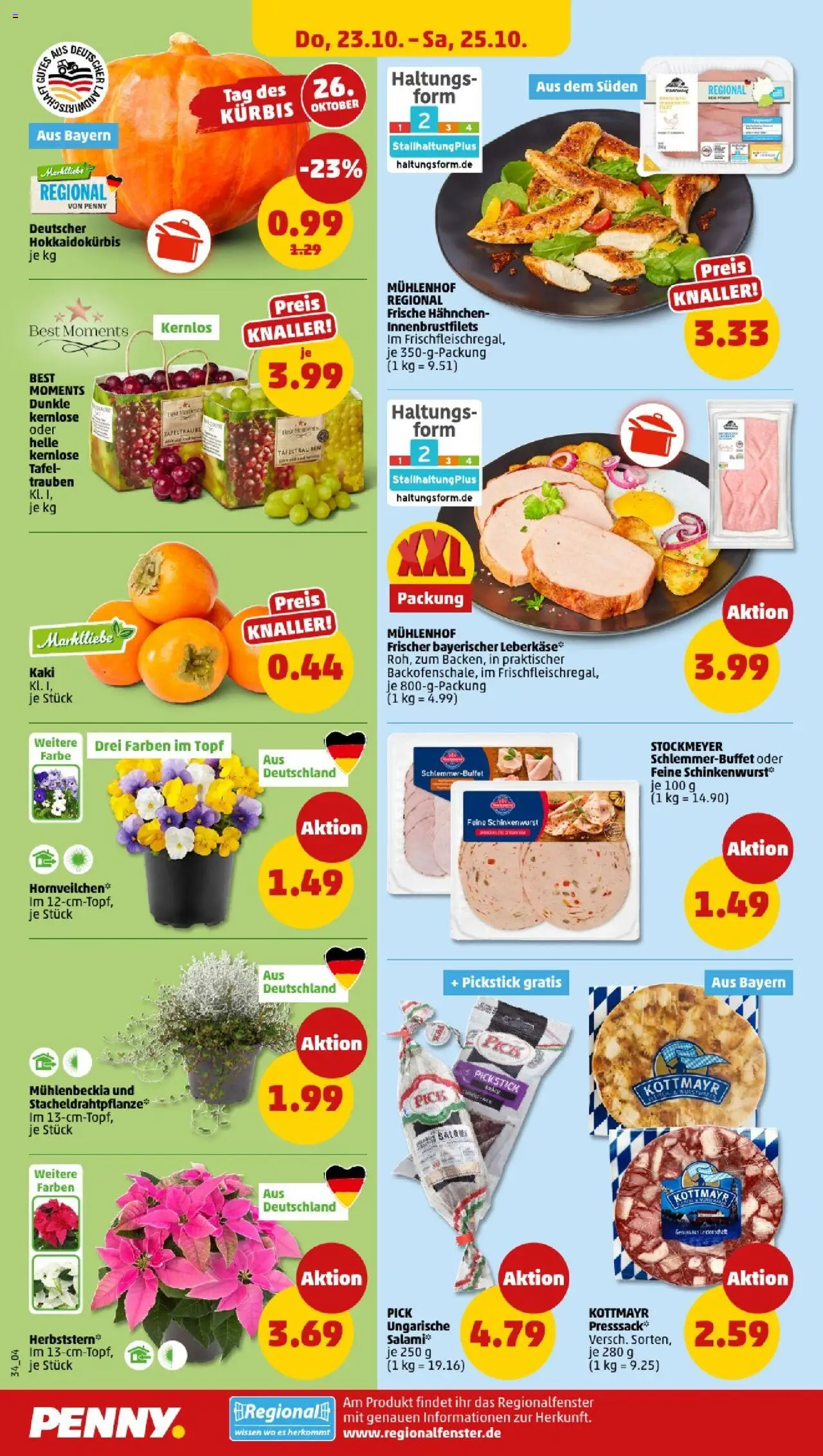 Penny - Bayern – gültig ab 20.10.2025 | Seite: 34 | Produkte: Hahnchen, Trauben, Kaki, Kürbis