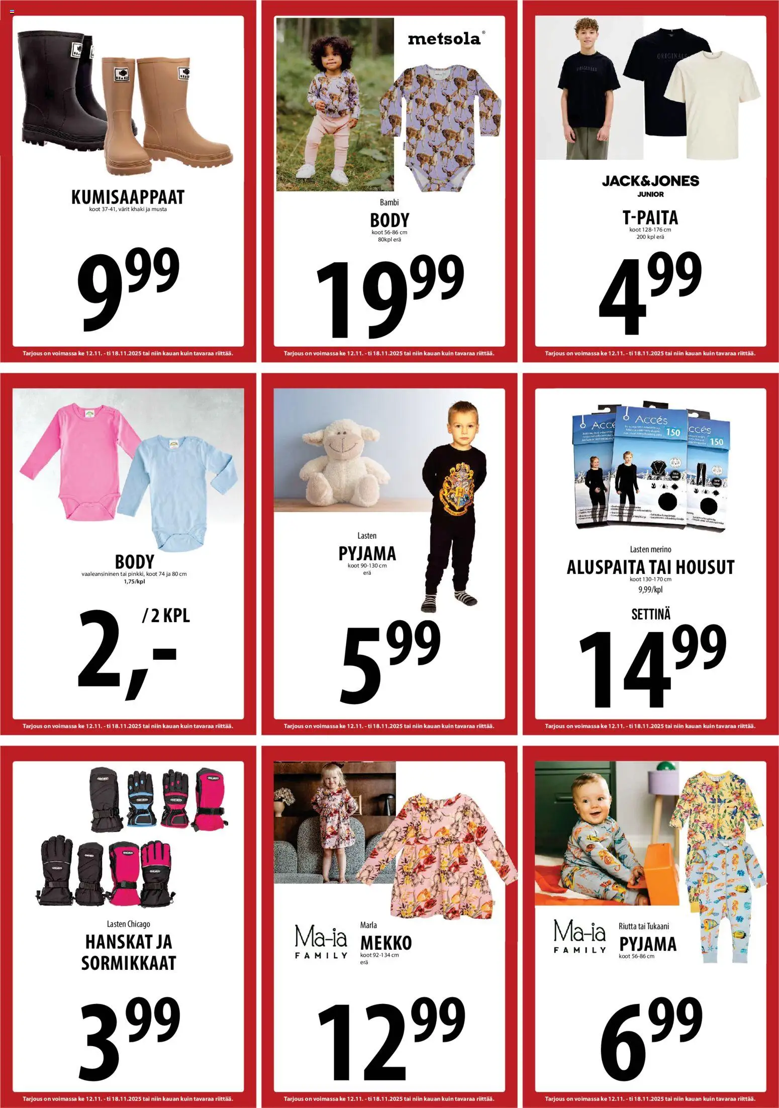 Tuuri tarjoukset – voimassa 12.11.2025 alkaen | Sivu: 20 | Tuotteet: Housut, Pyjama, Kumisaappaat, Mekko
