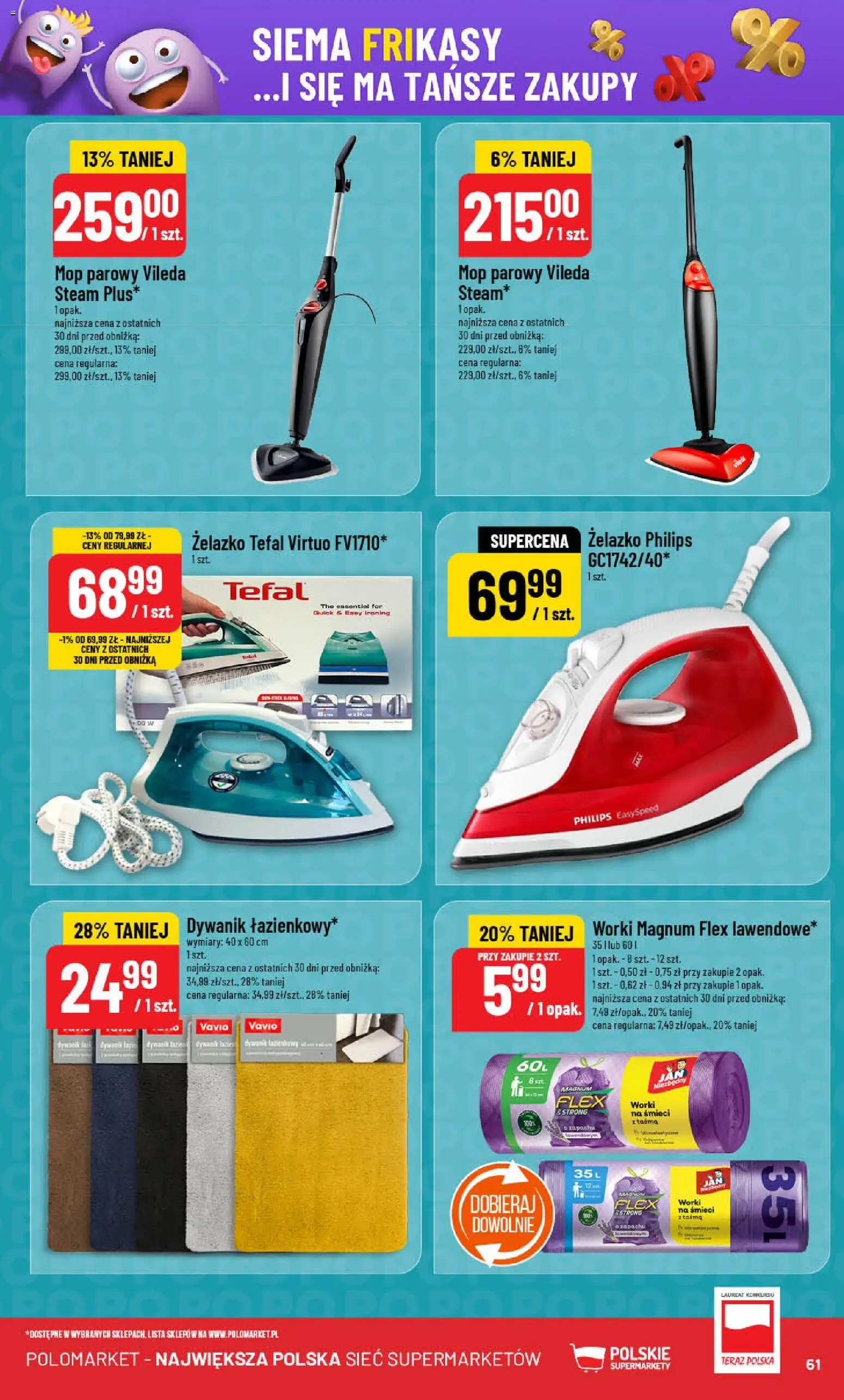 POLOmarket Gazetka od 05.11.2025 | Strona: 61 | Produkty: Dywanik łazienkowy, Mop parowy, Mop parowy vileda, Vileda