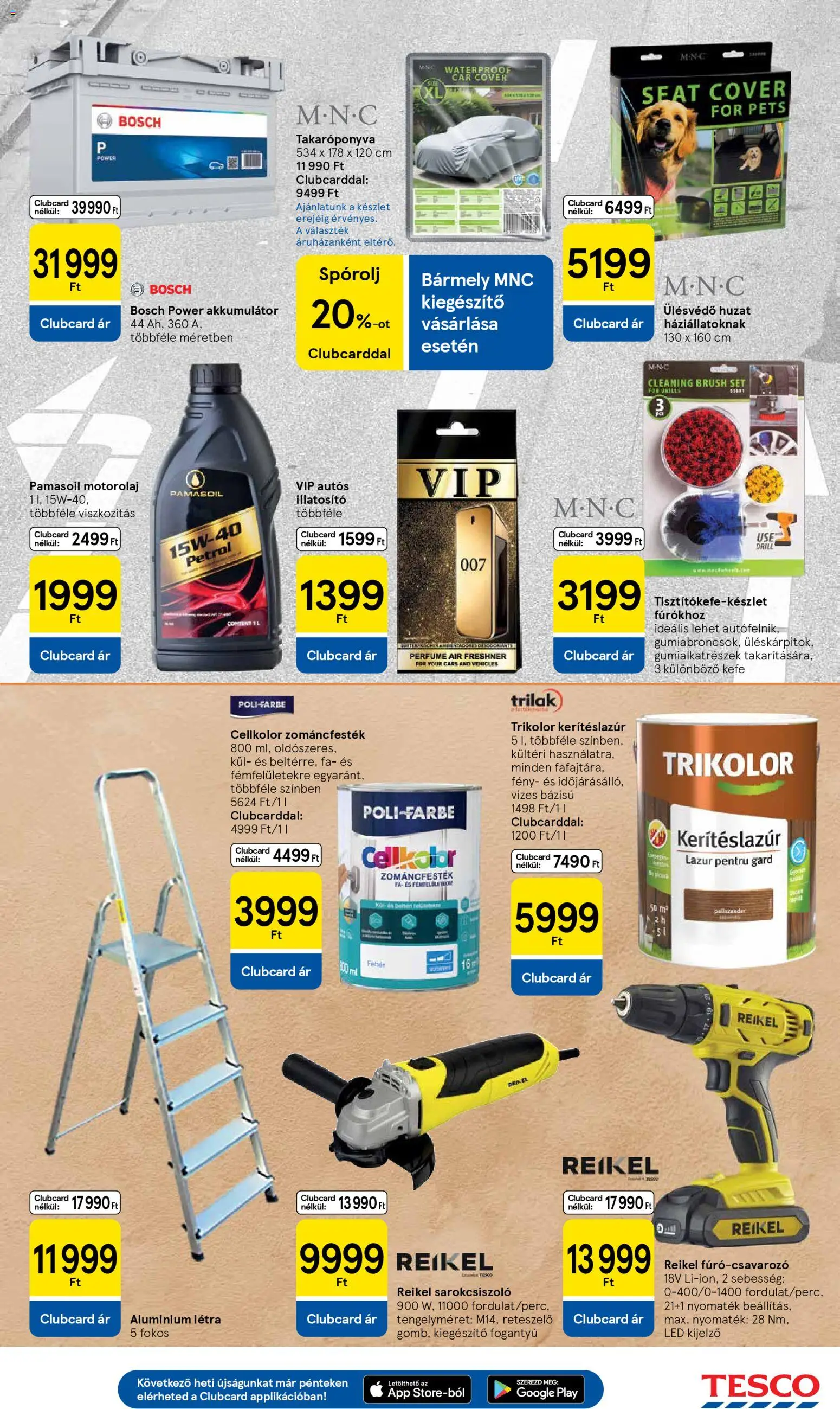 Tesco akciós ujság - amely érvényes a következő dátumtól: 19.03.2026 | Oldal: 35 | Termékek: Sarokcsiszoló, Akkumulátor, Létra, Kefe