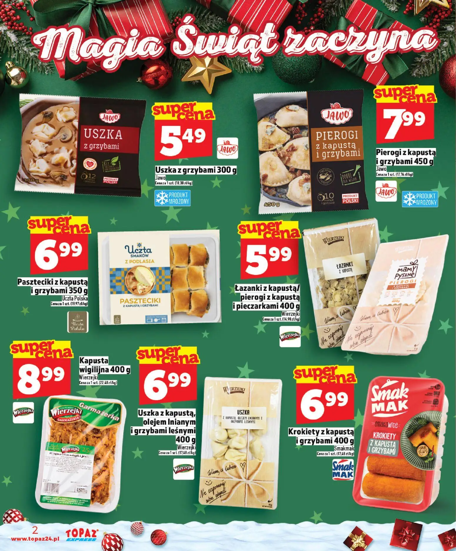Topaz Gazetka - Express od 11.12.2025 | Strona: 2 | Produkty: Kapusta, Pierogi, Krokiety, Uszka z grzybami