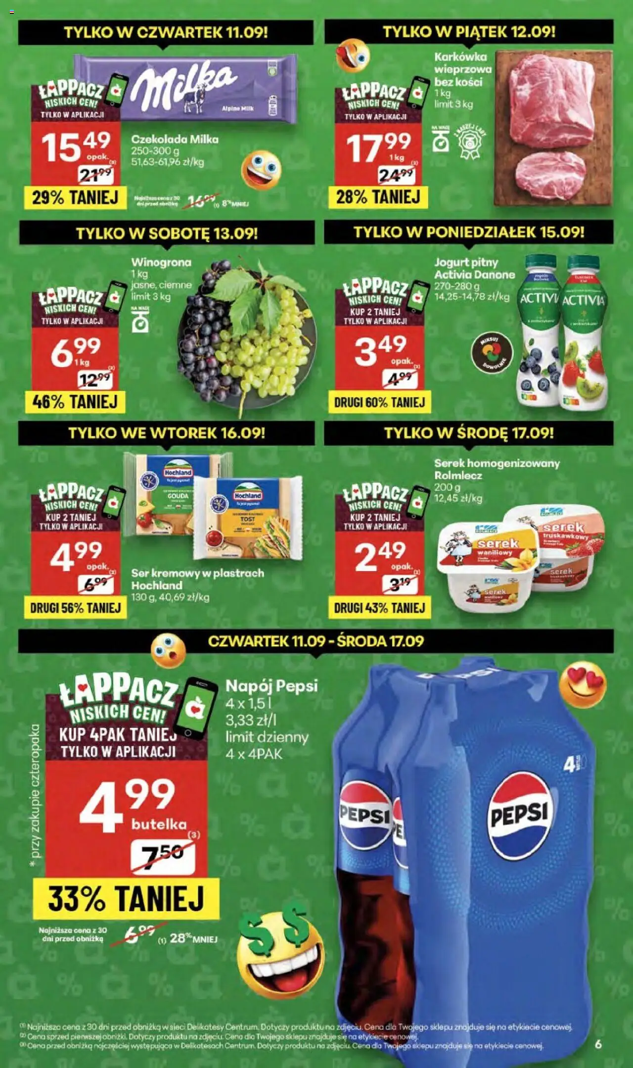 Delikatesy Centrum Gazetka - Sklepy Własne od 11.09.2025 | Strona: 6 | Produkty: Winogrona, Karkówka wieprzowa, Czekolada milka, Delikatesy
