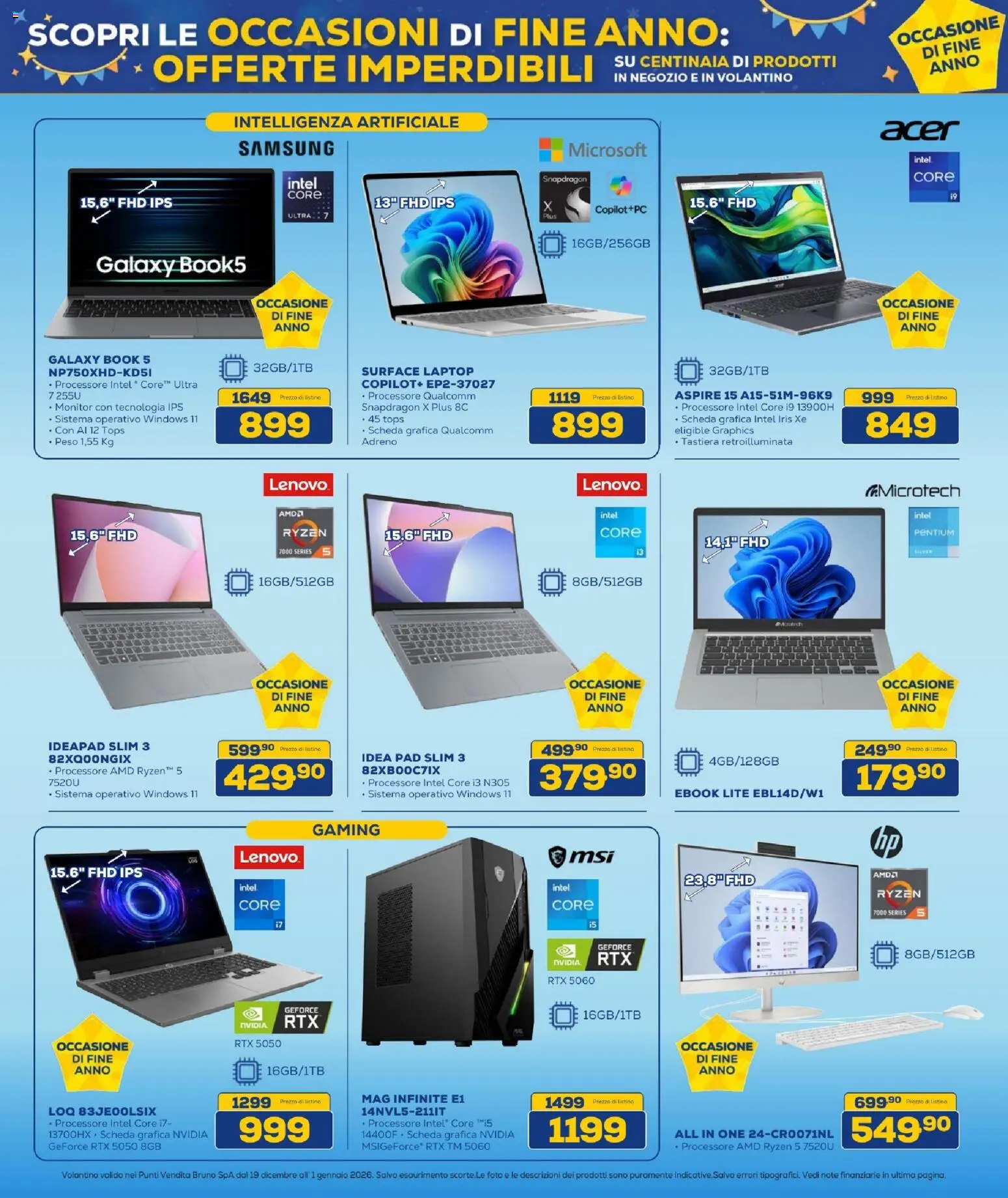 Volantino BRUNO del 19.12.2025 | Pagina: 7 | Prodotti: Monitor, Laptop, Tastiera, Samsung